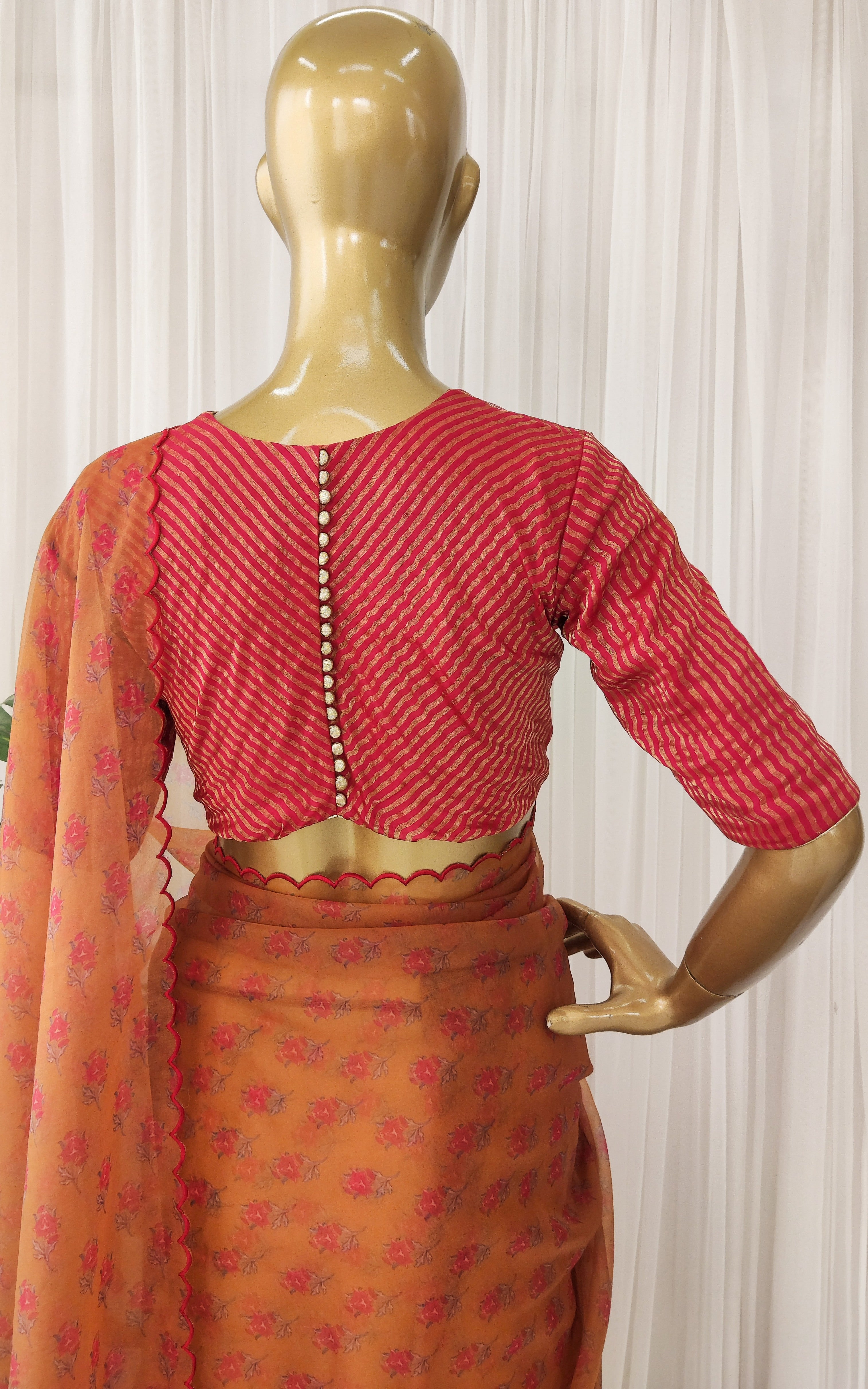 Mustard Yellow Booti Printed Organza Saree