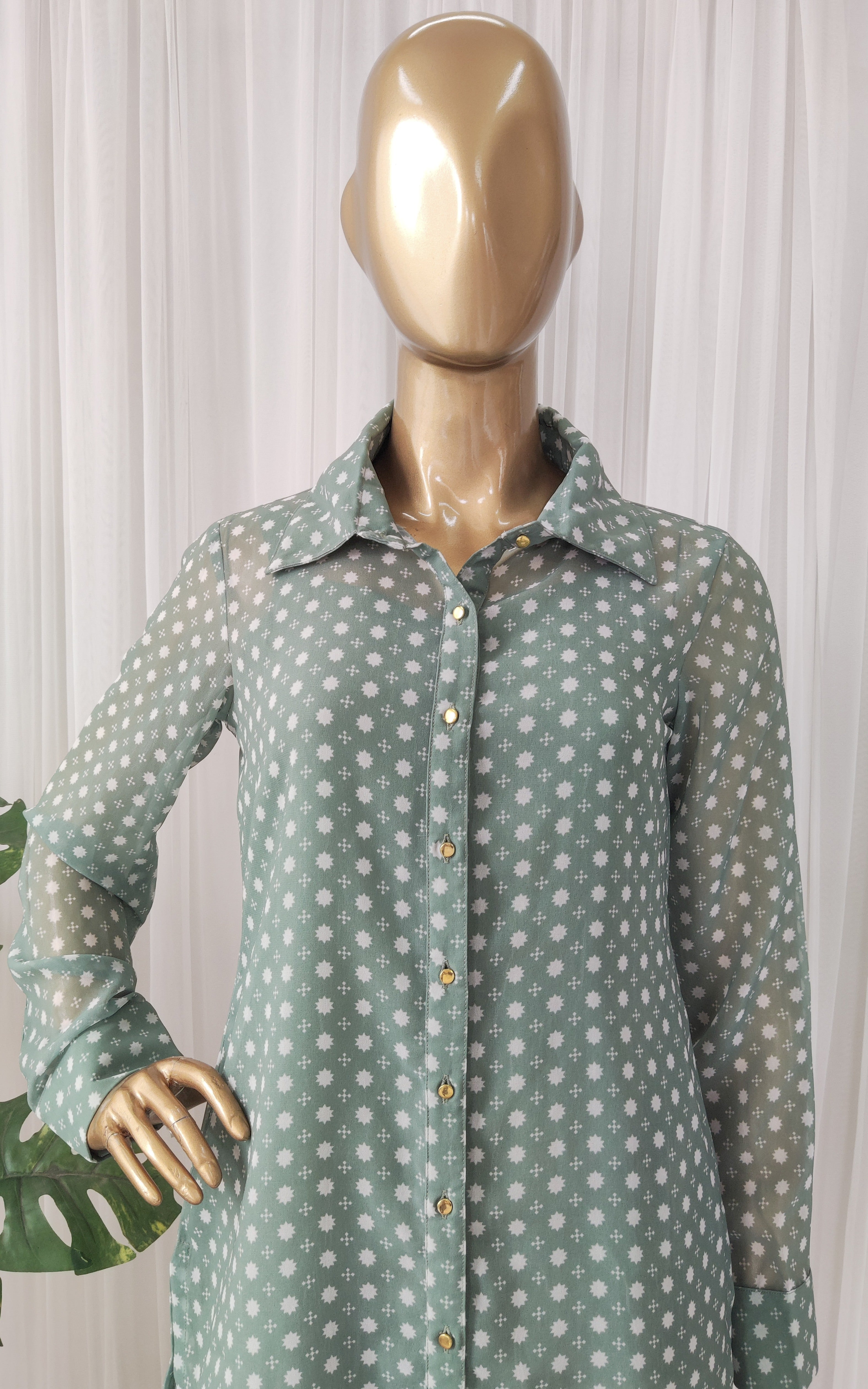 Sage Green White Floral Printed Georgette Co-ord Set