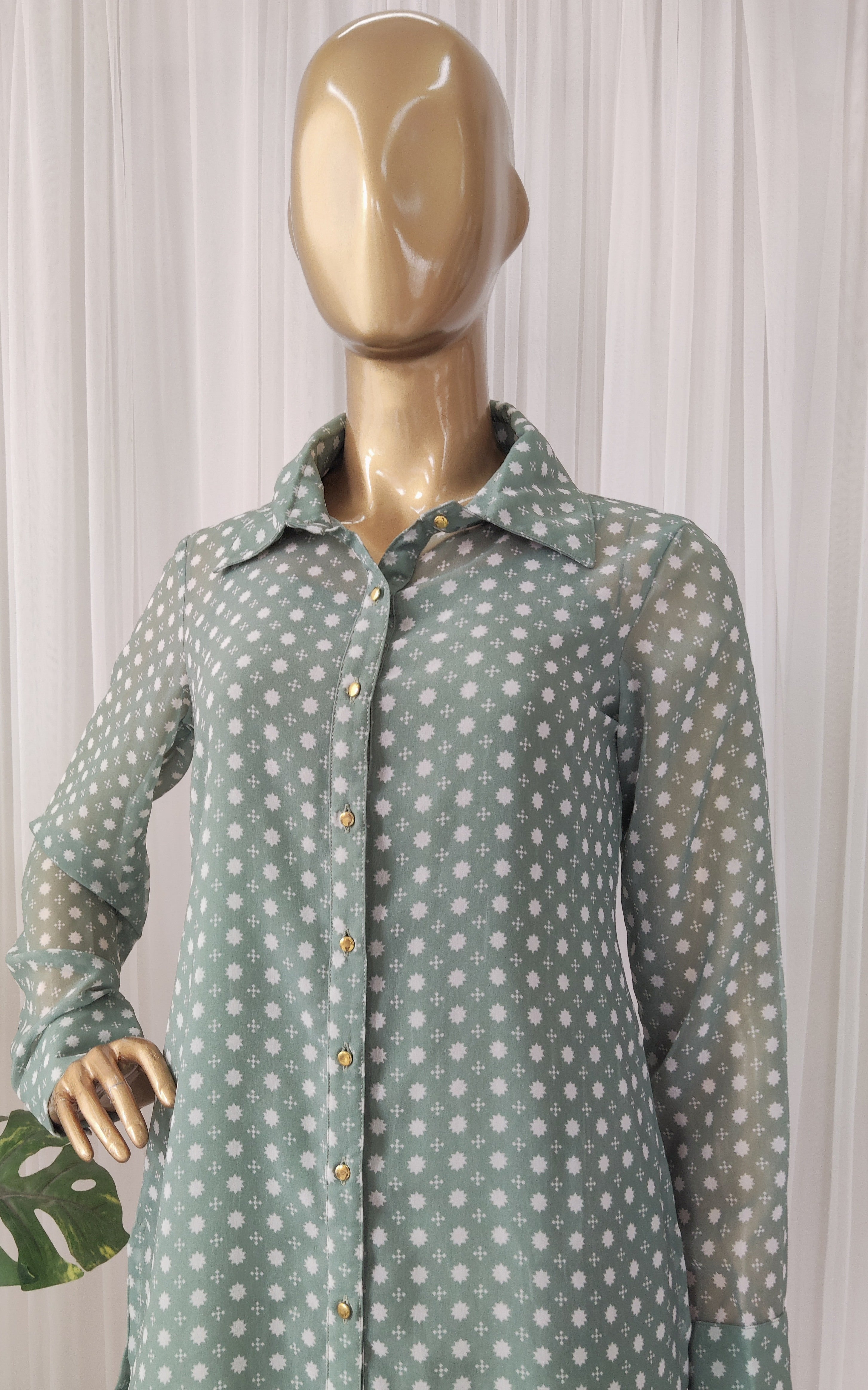 Sage Green White Floral Printed Georgette Co-ord Set