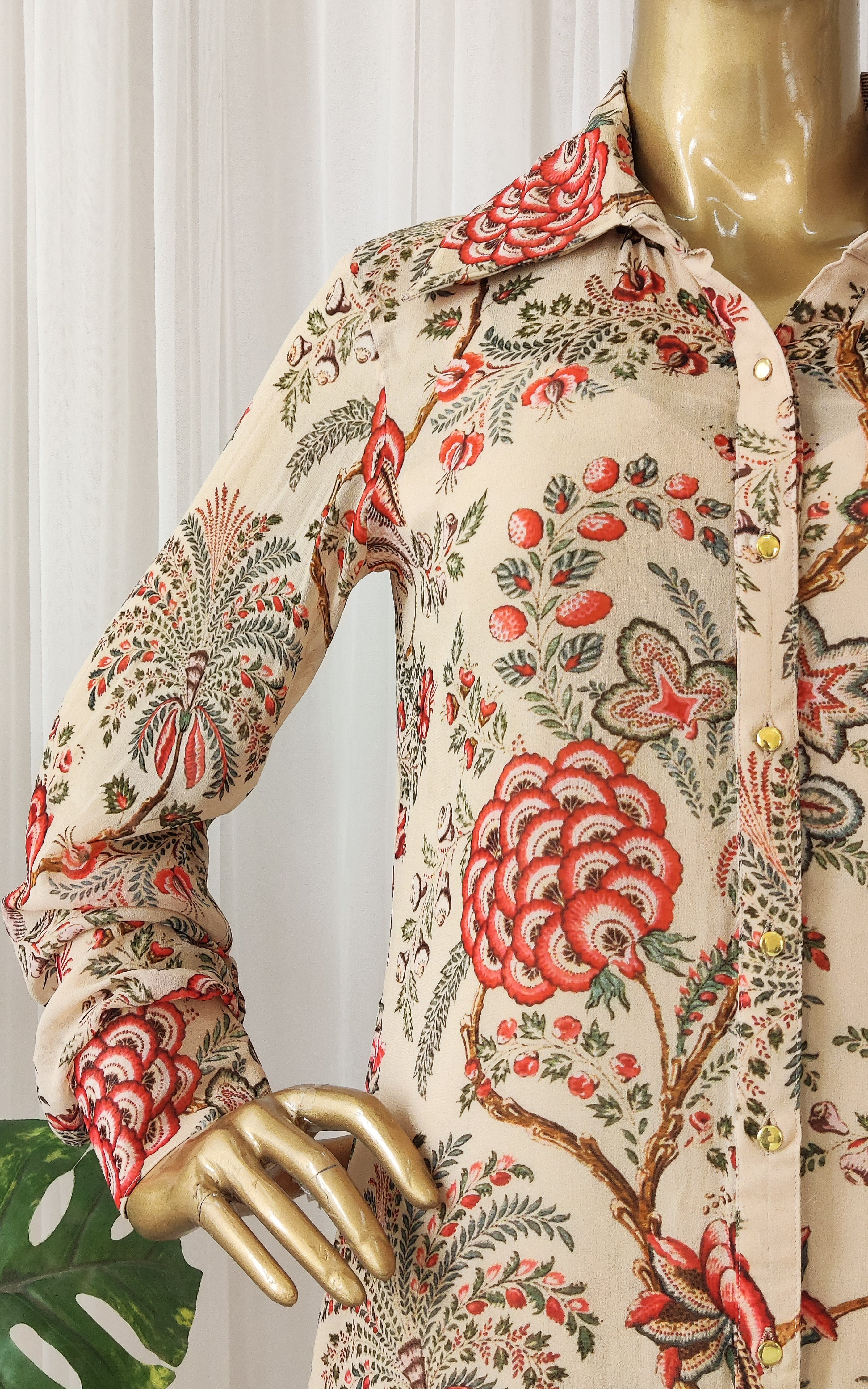 Beige Red Floral Printed Georgette Co-ord Set