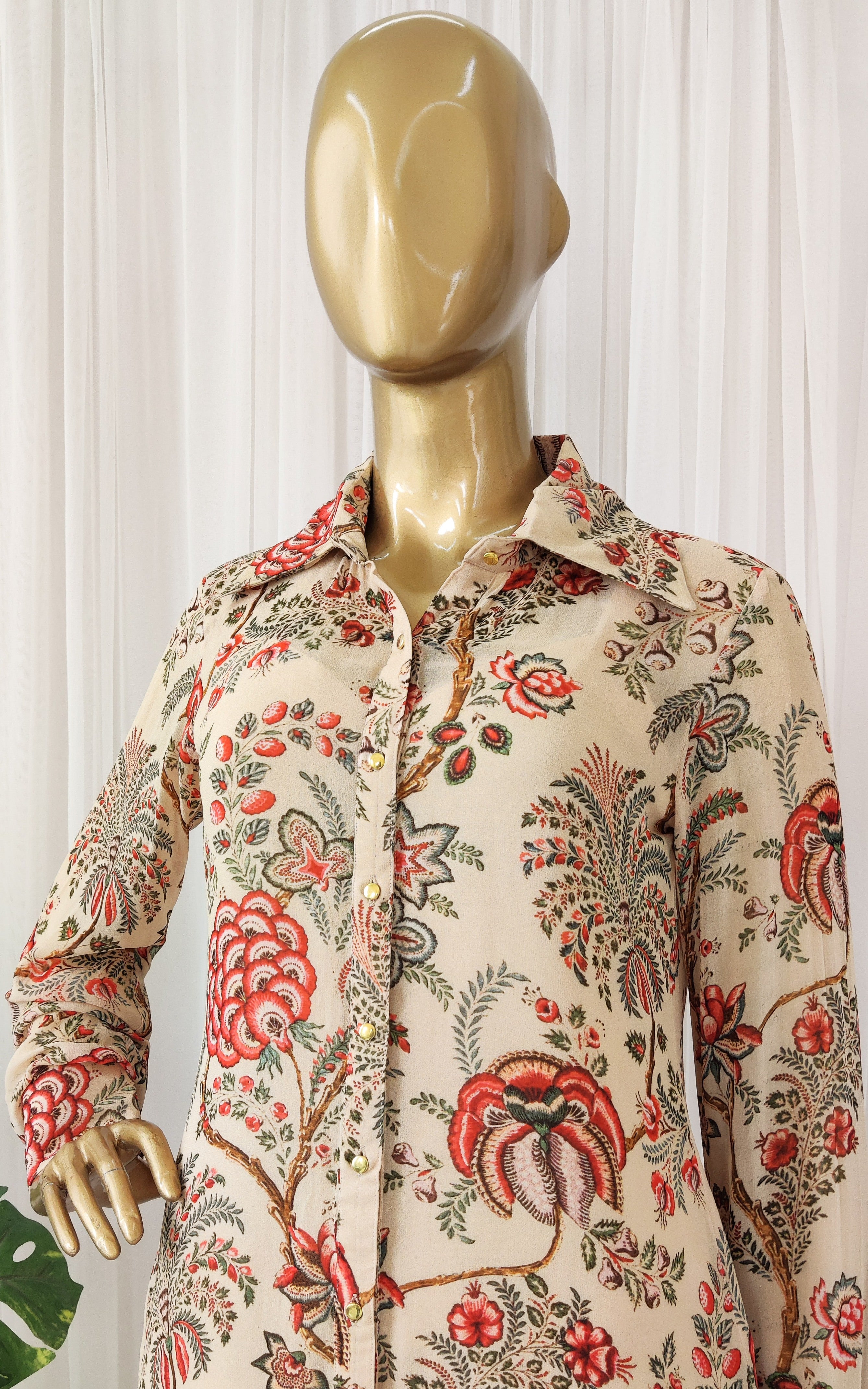 Beige Red Floral Printed Georgette Co-ord Set