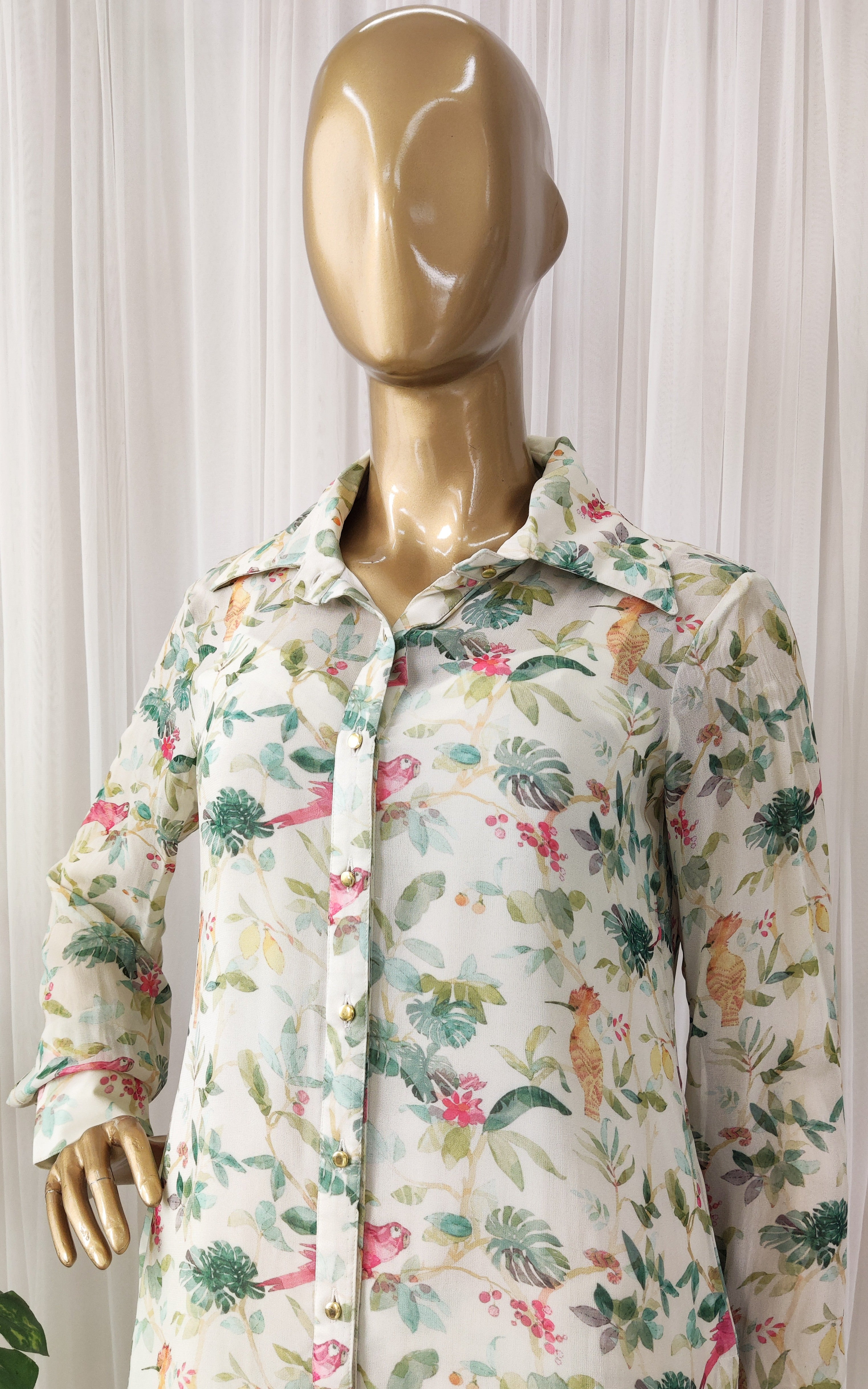 Off White Bird Printed Georgette Co-ord Set