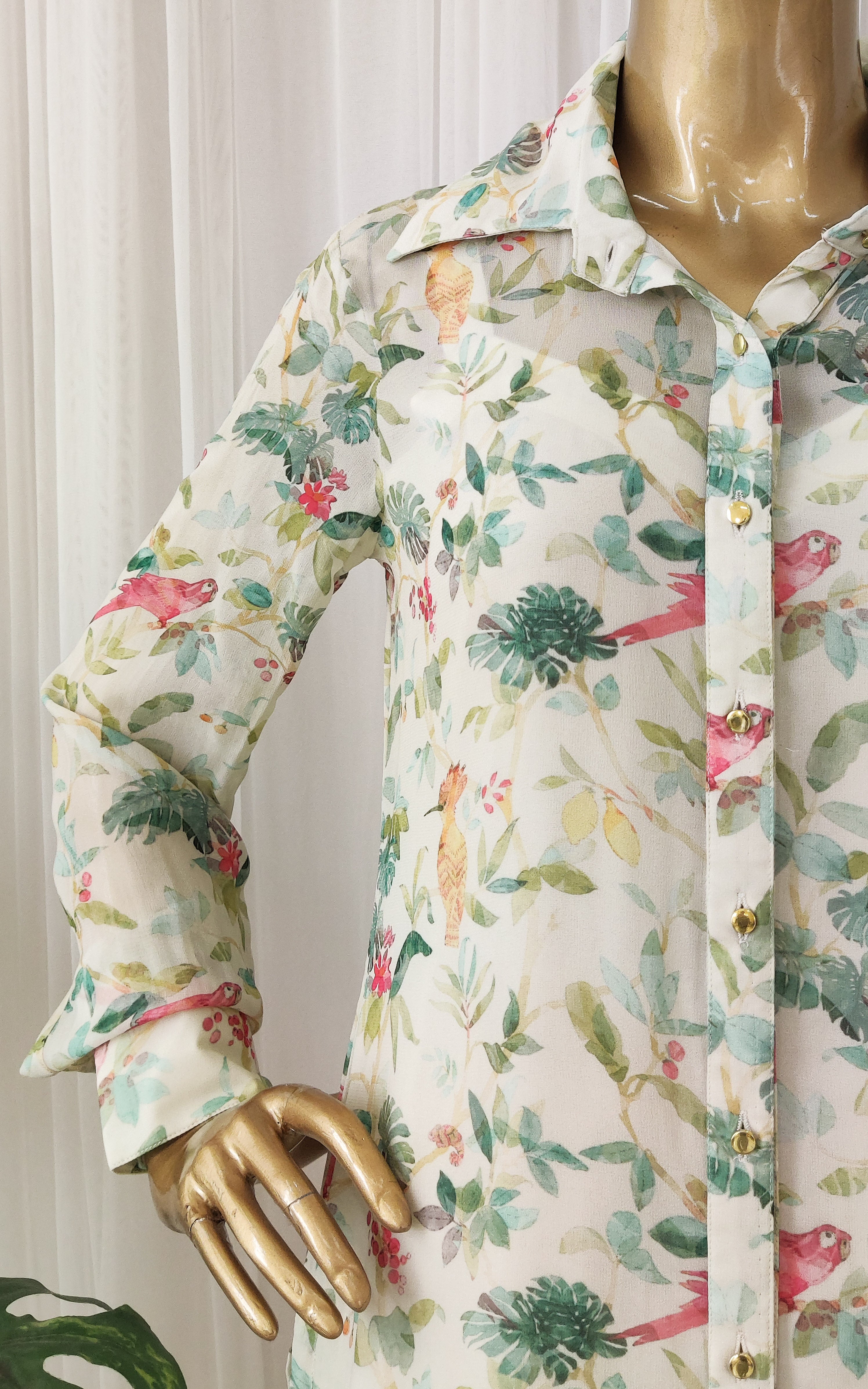 Off White Bird Printed Georgette Co-ord Set