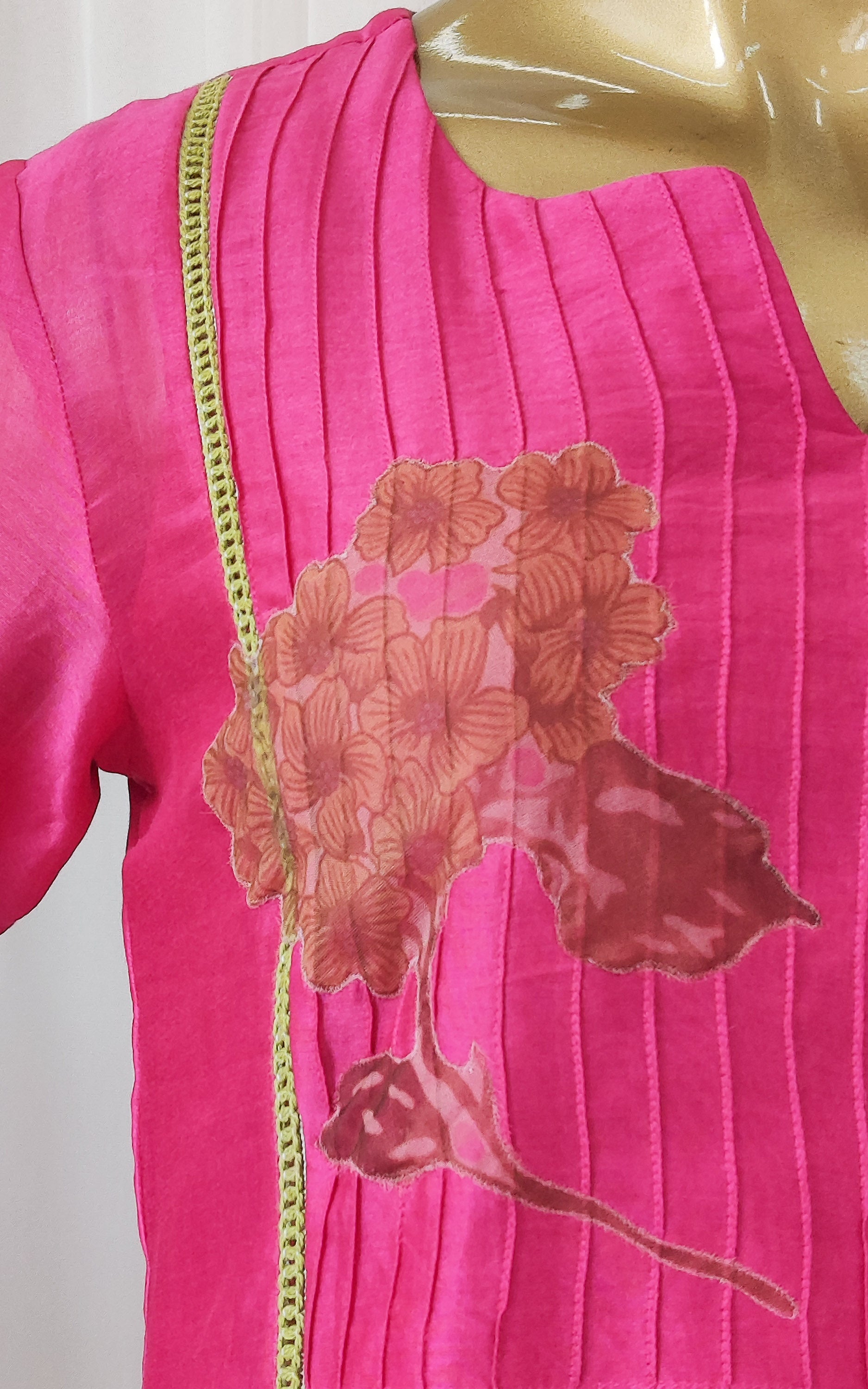 Hot Pink Silk Chanderi Kurta Set with Organza Dupatta
