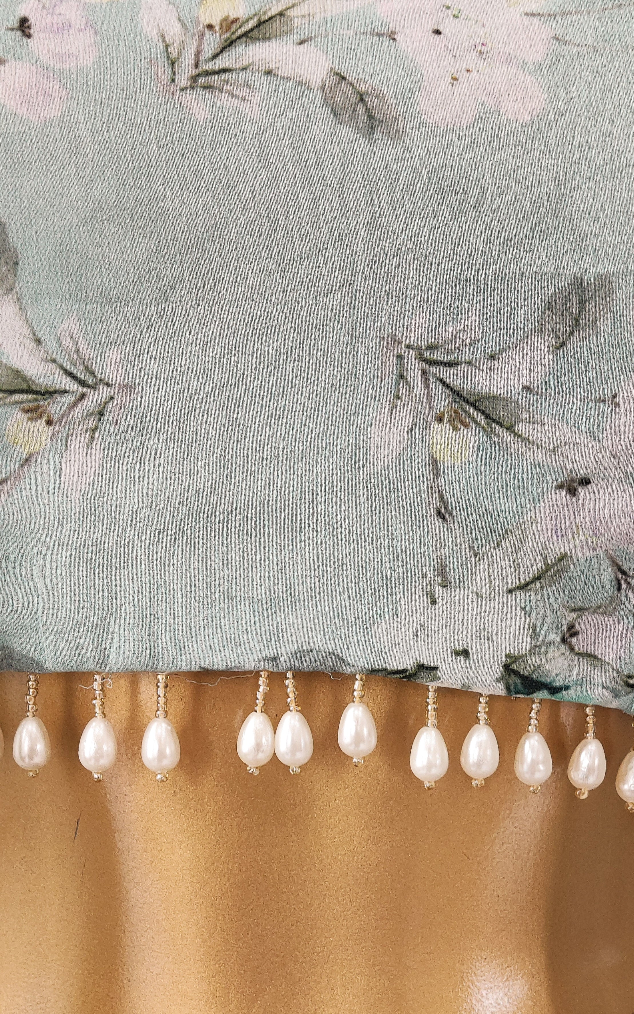 Powder Blue Floral Printed Georgette Jacket & Crop Top Sharara Set