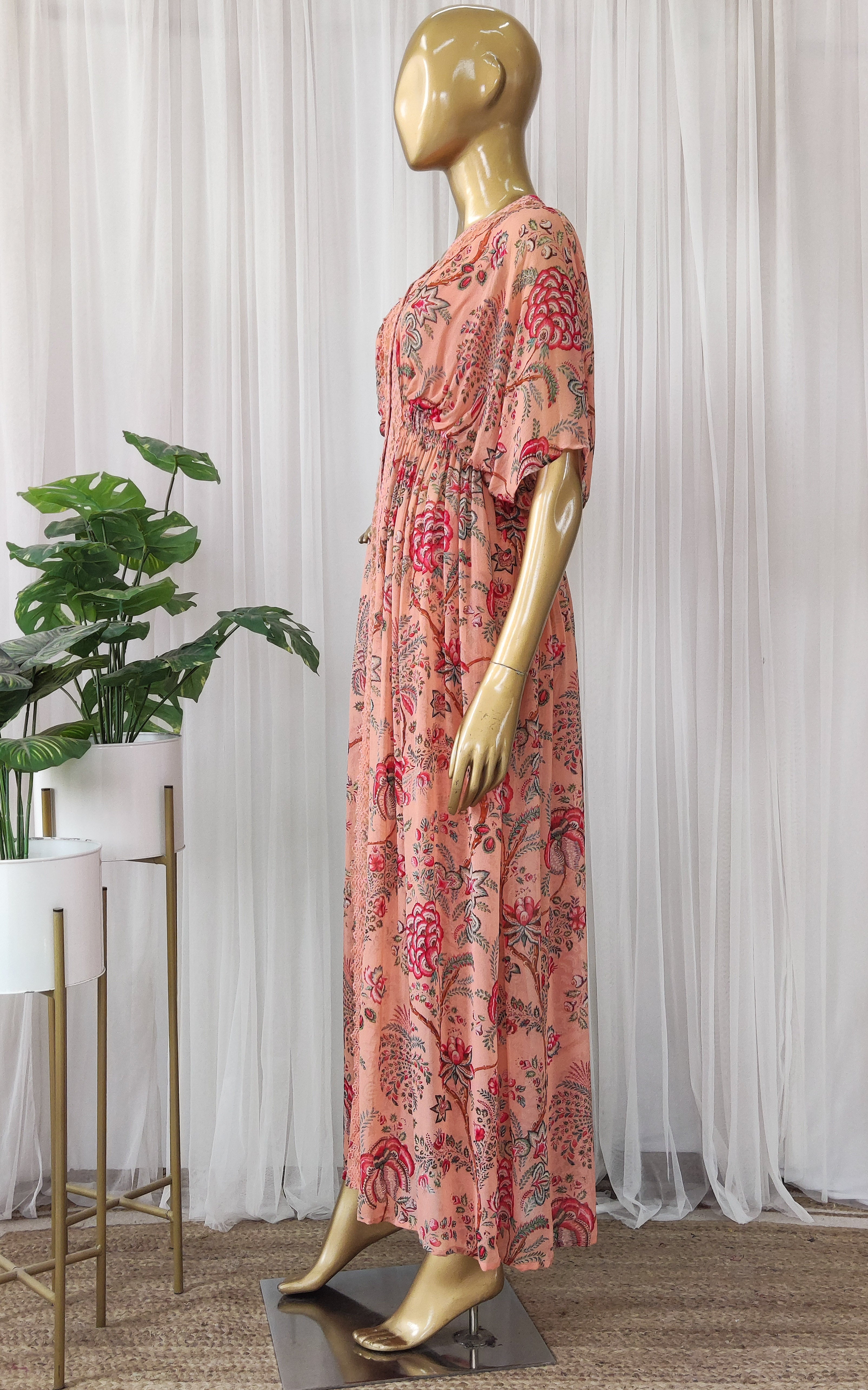 Peach Tropical Printed Georgette Jacket & Pant Co-ord Set