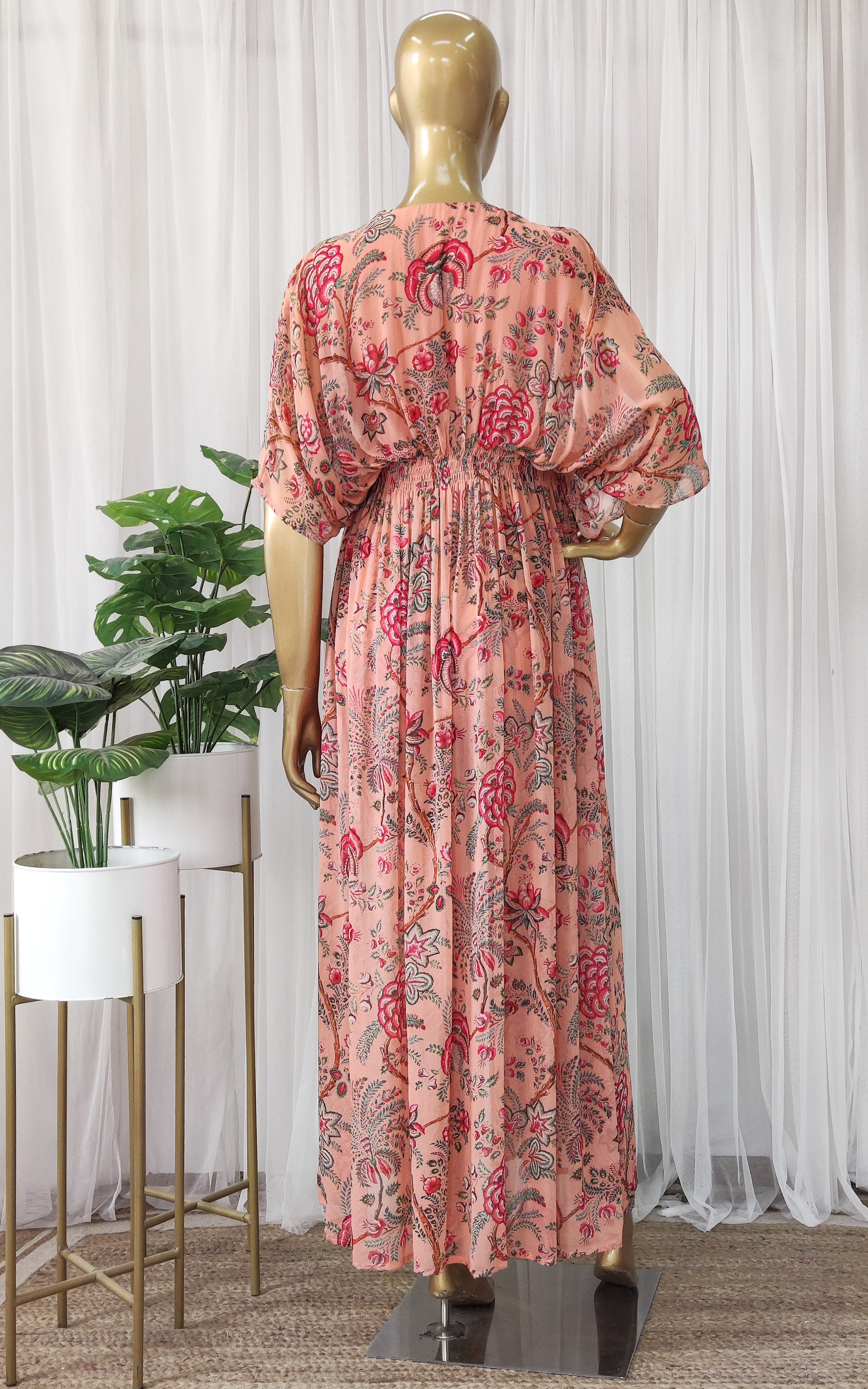 Peach Tropical Printed Georgette Jacket & Pant Co-ord Set