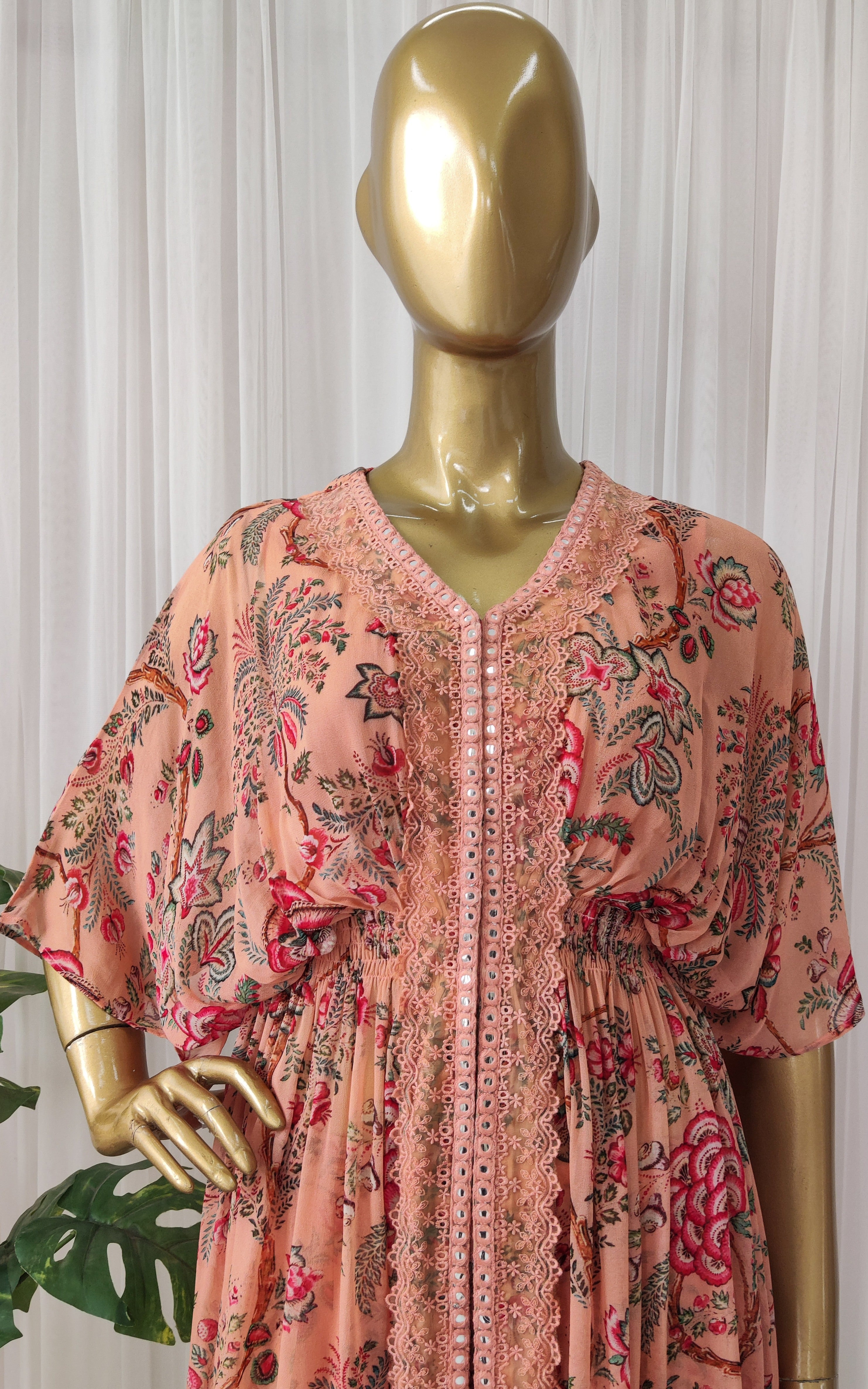 Peach Tropical Printed Georgette Jacket & Pant Co-ord Set