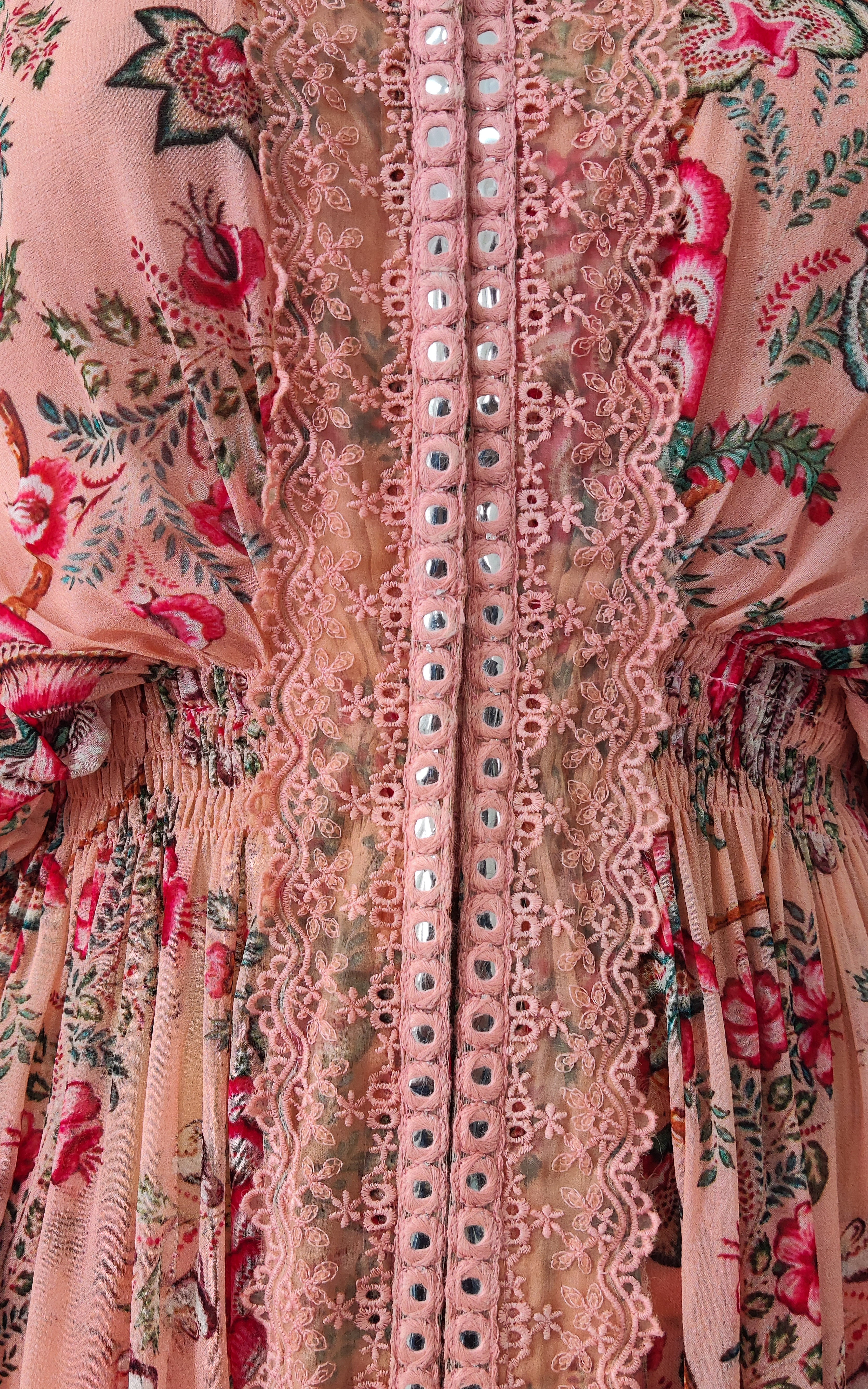 Peach Tropical Printed Georgette Jacket & Pant Co-ord Set