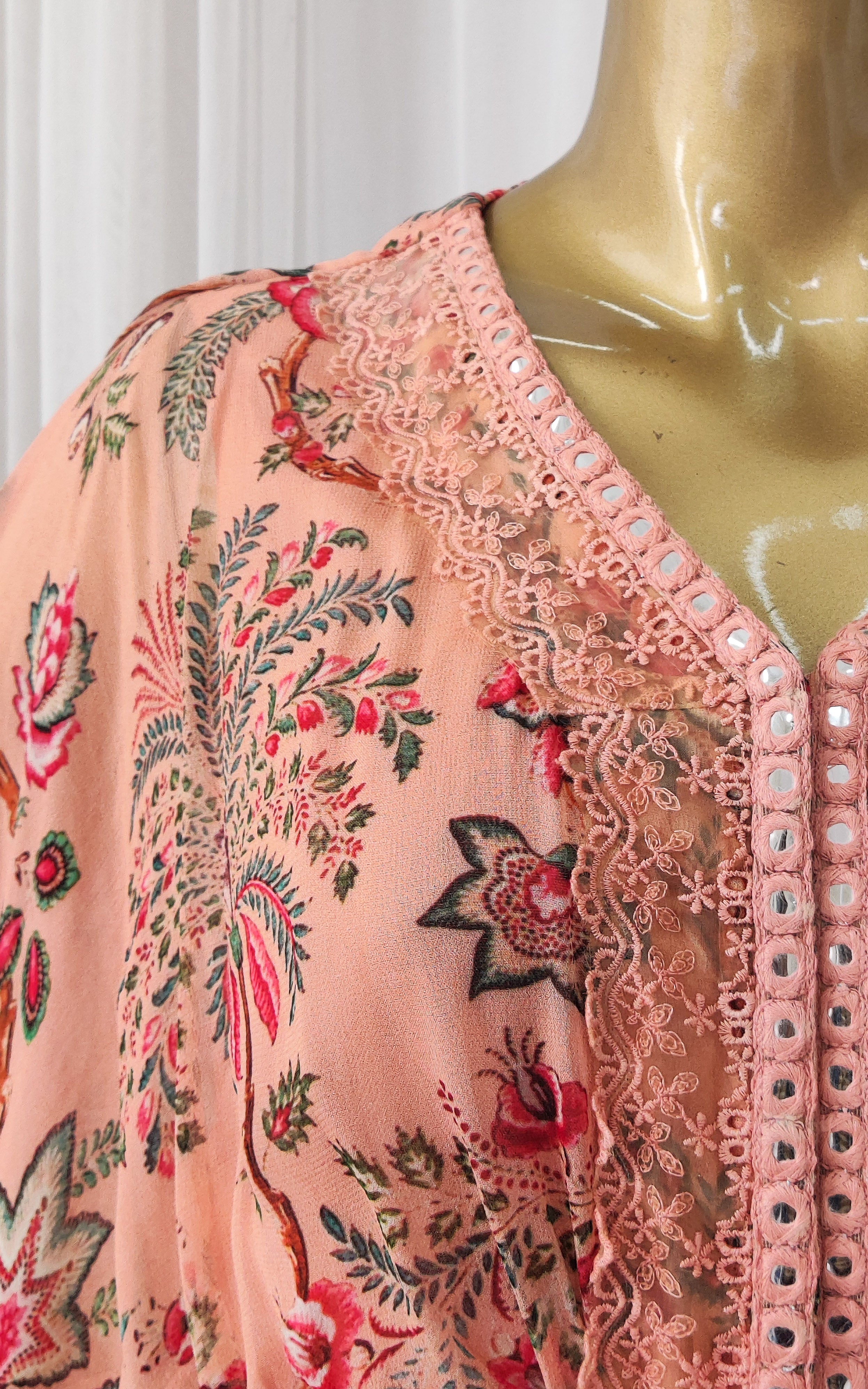 Peach Tropical Printed Georgette Jacket & Pant Co-ord Set