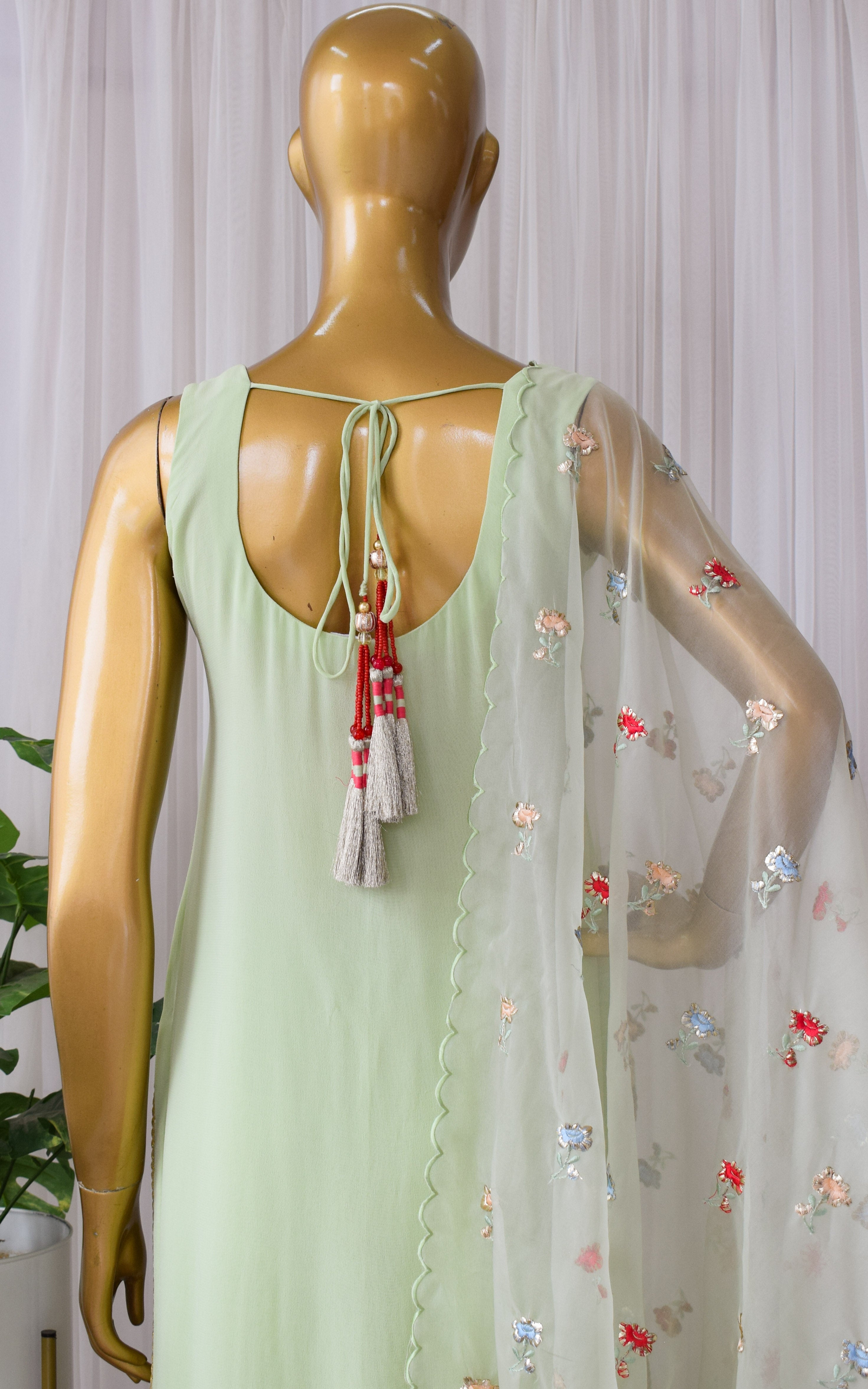 Swati Rathi Tea Green Sequins Kurta Set with Embroidered Organza Dupatta