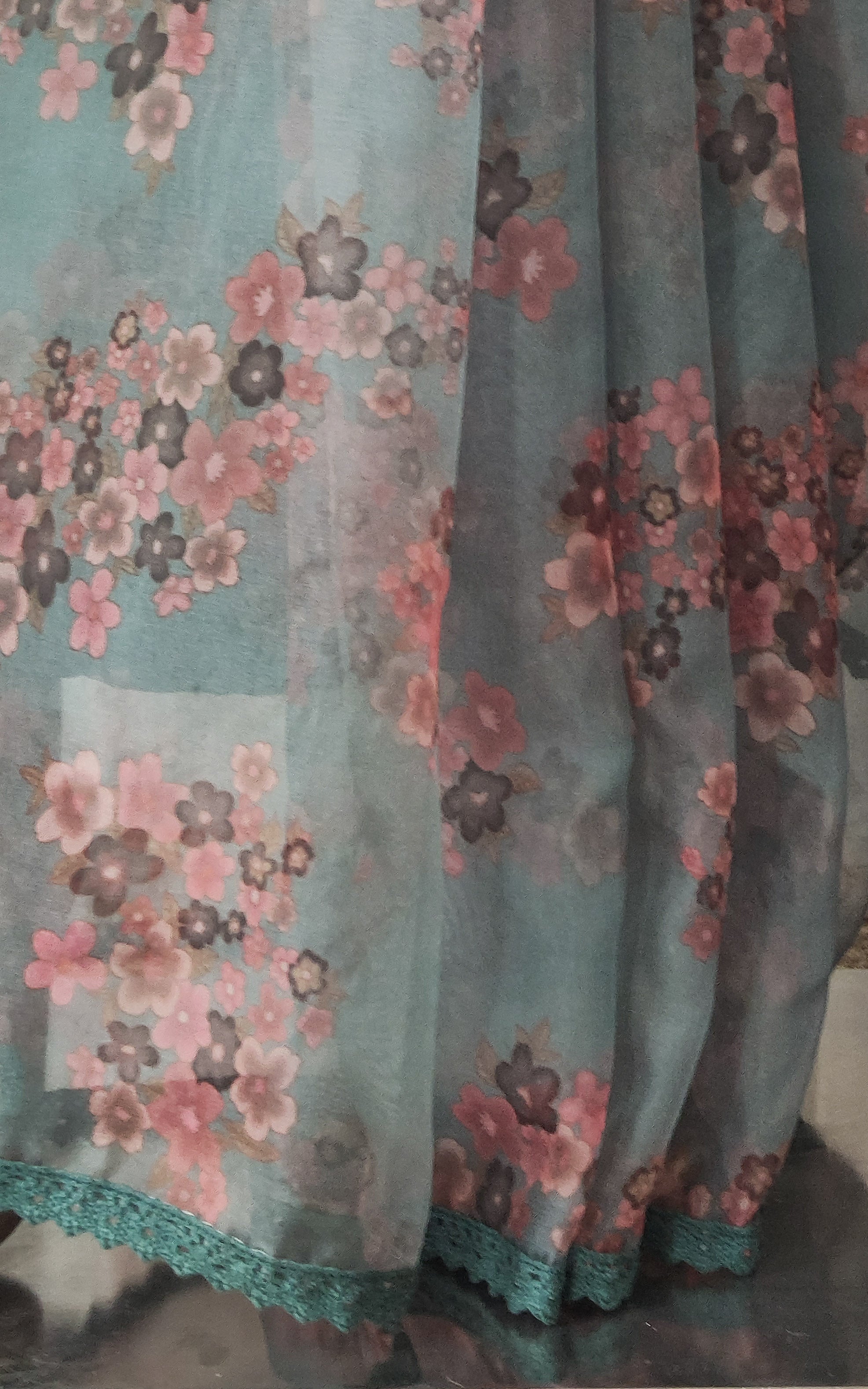 Seaweed Green Floral Organza Saree