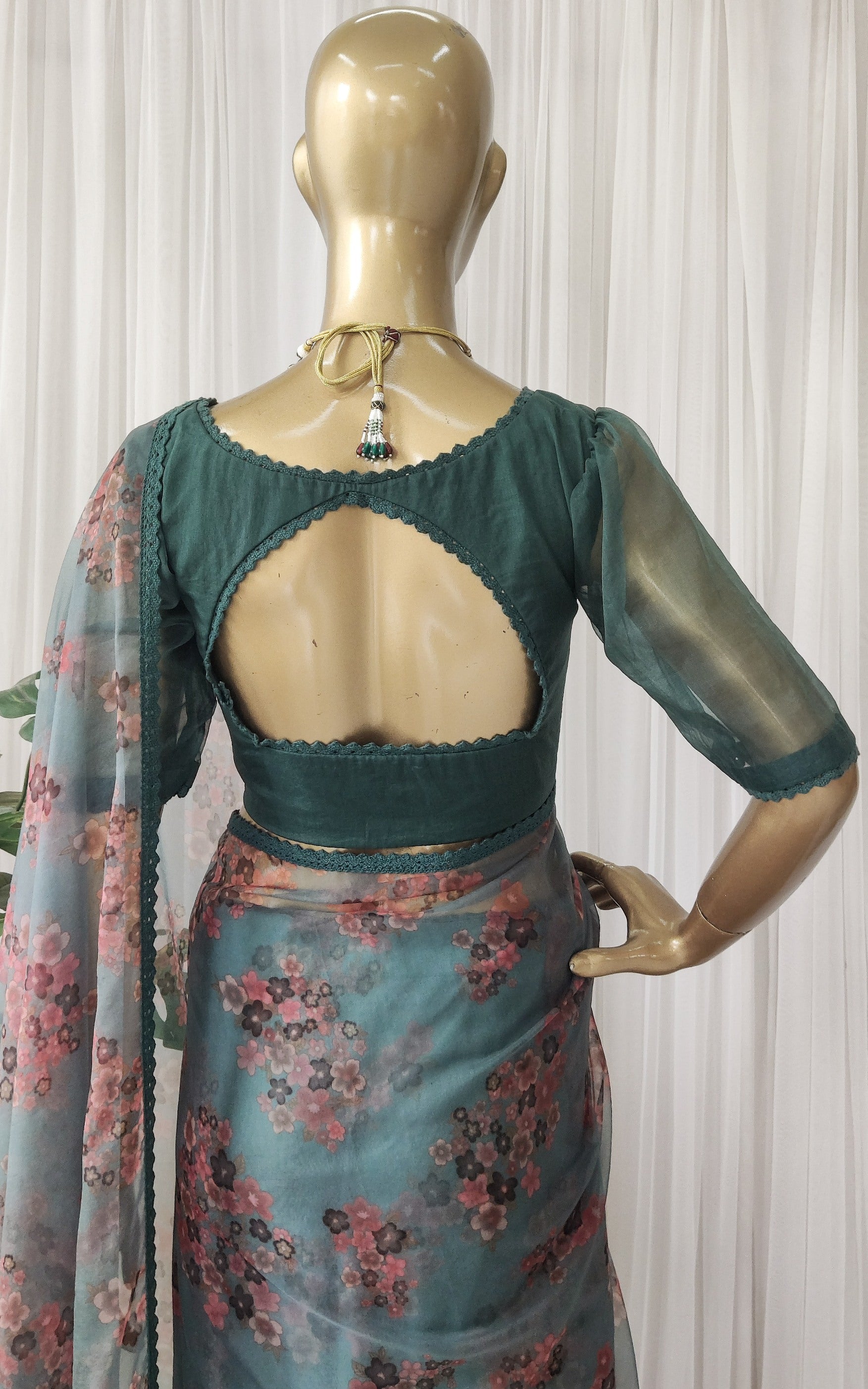 Seaweed Green Floral Organza Saree
