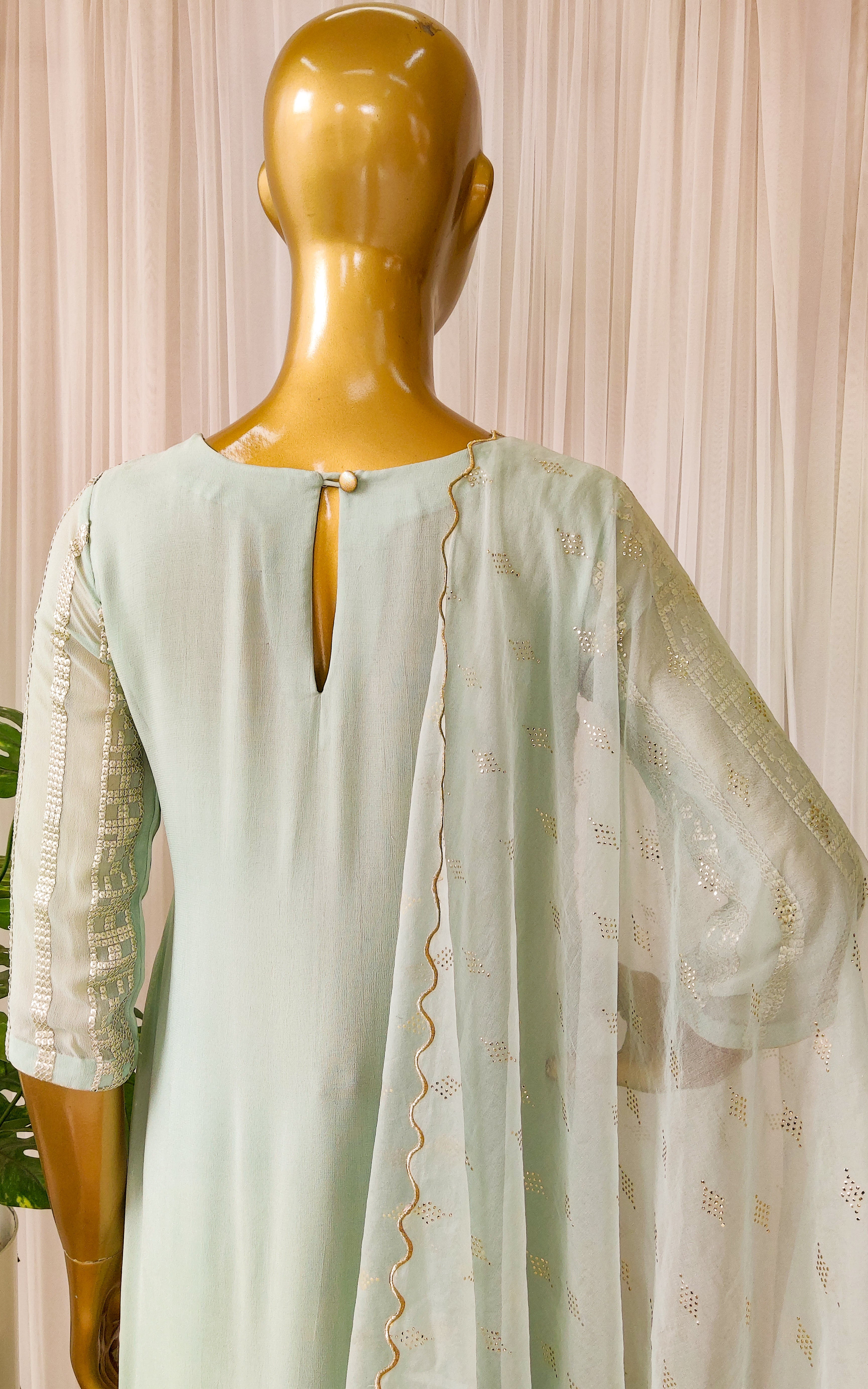 Sea Green Kurta Pant Set with Organza Dupatta