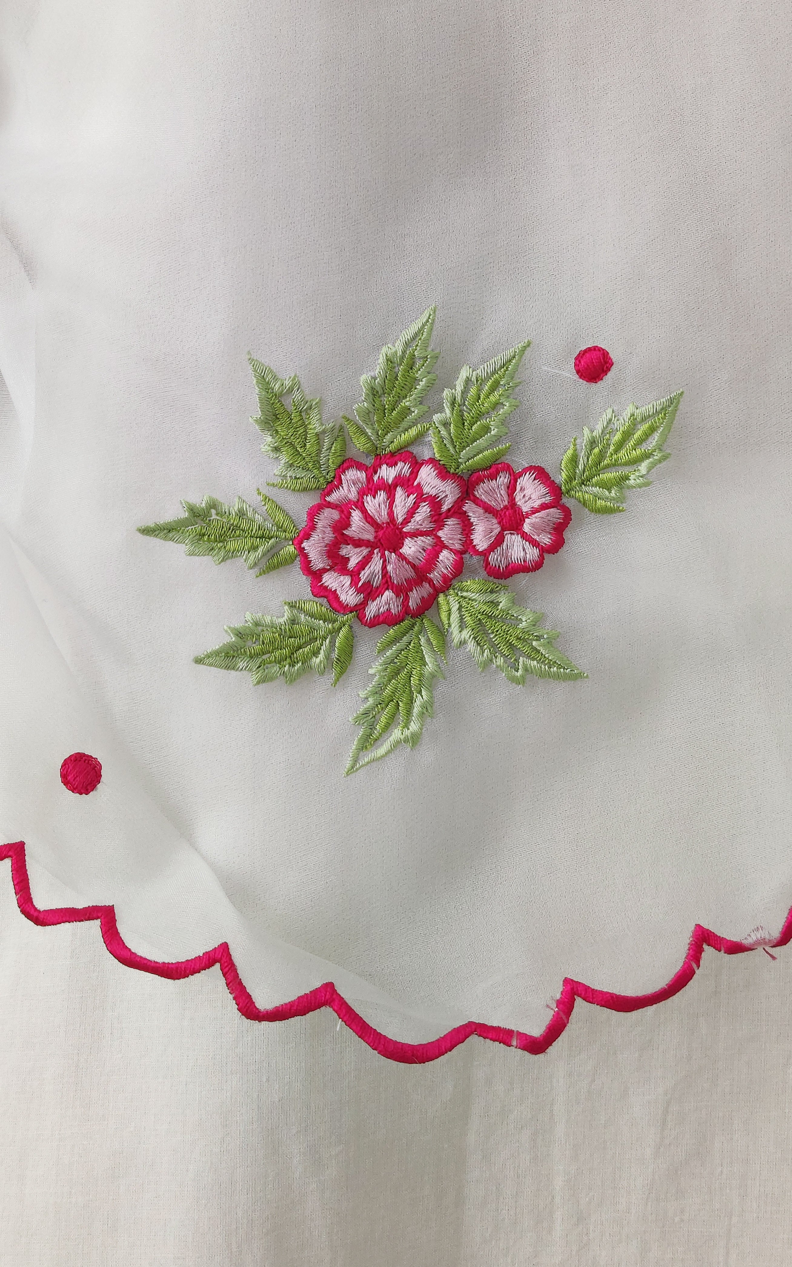 White Cotton Kurta Set with Embroidered Organza Dupatta