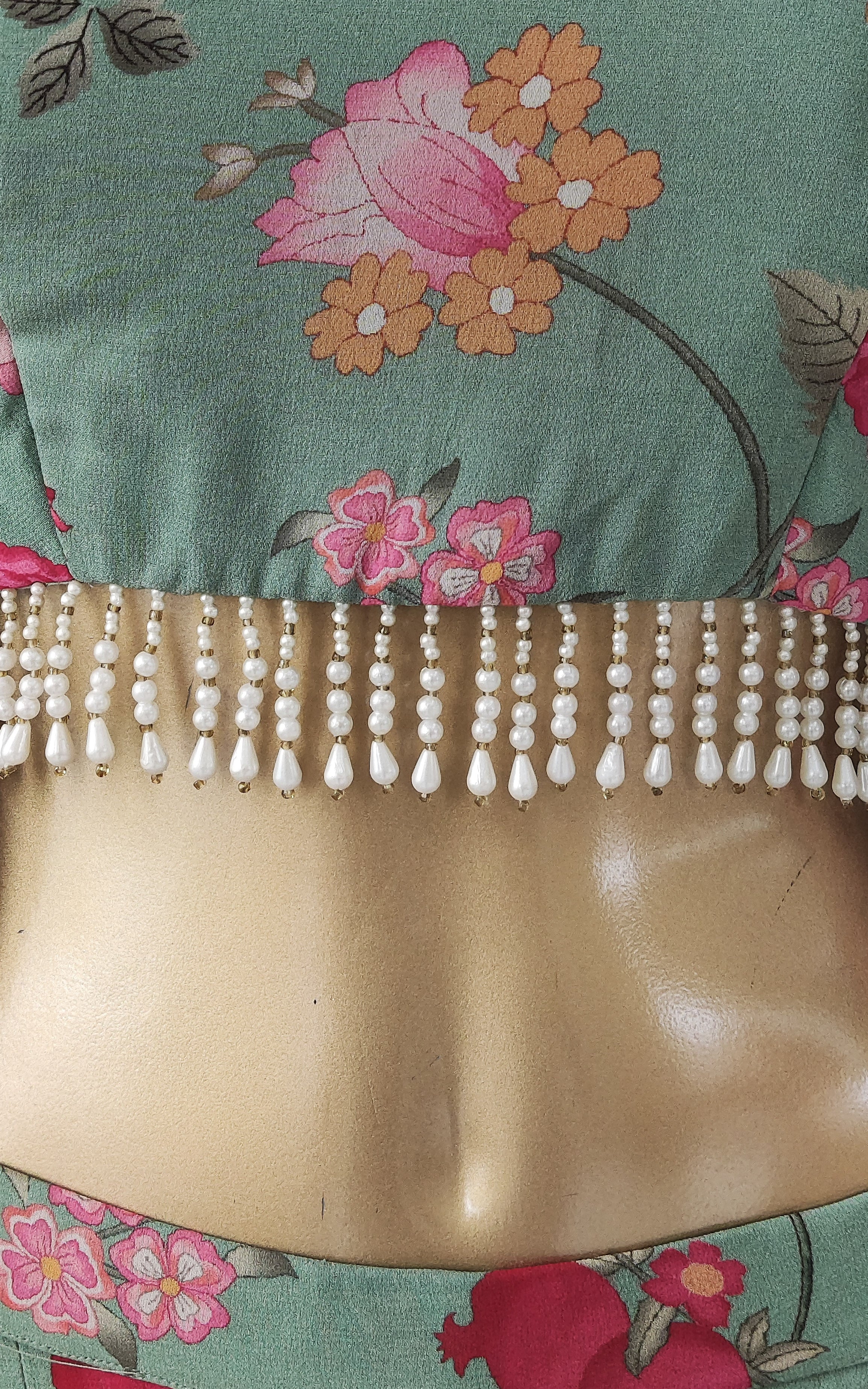 Asparagus Green Printed Georgette Crop-Top & Sharara Set