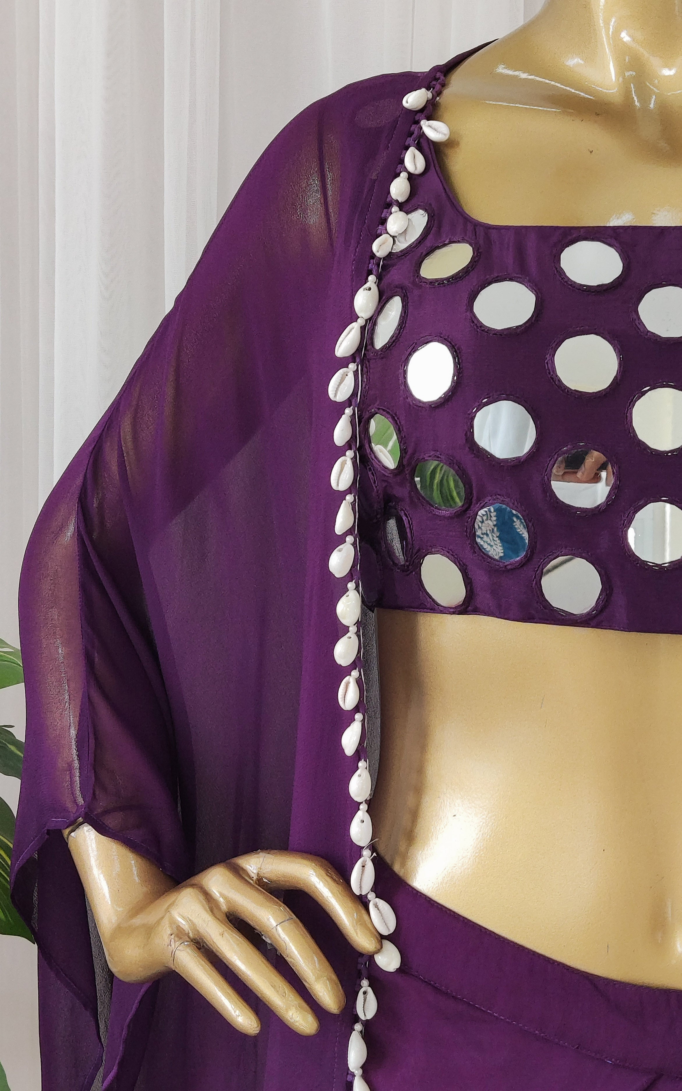 Drashti Purple Mirrorwork Crop Top Dhoti & Jacket Co-ord Set
