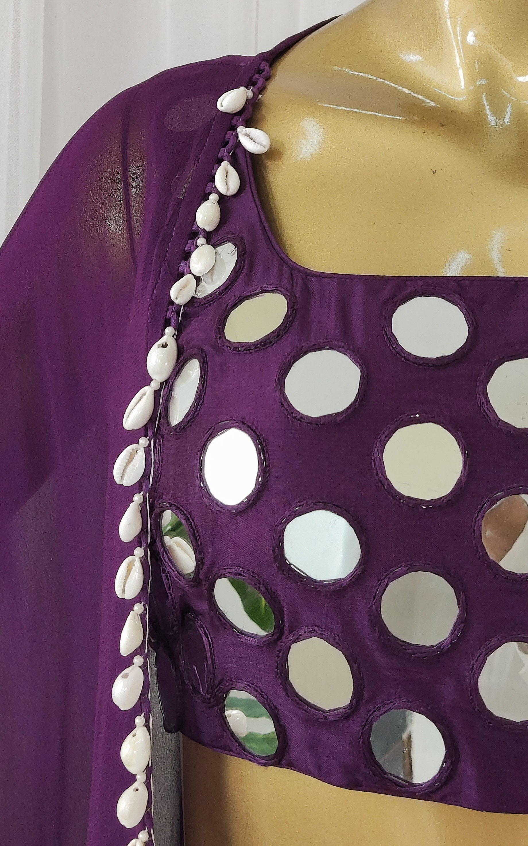 Drashti Purple Mirrorwork Crop Top Dhoti & Jacket Co-ord Set