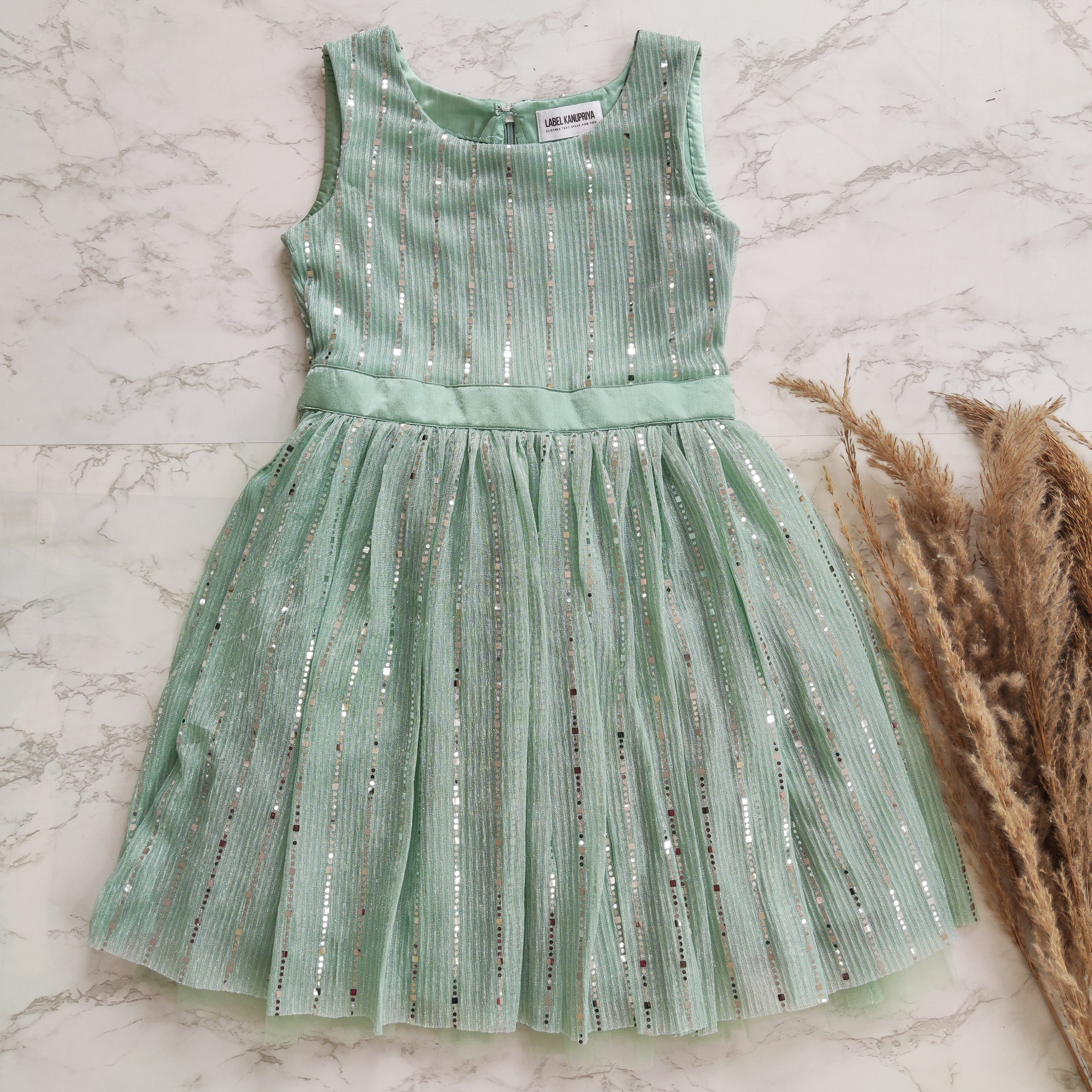 Mint Green Shimmer Kids Dress