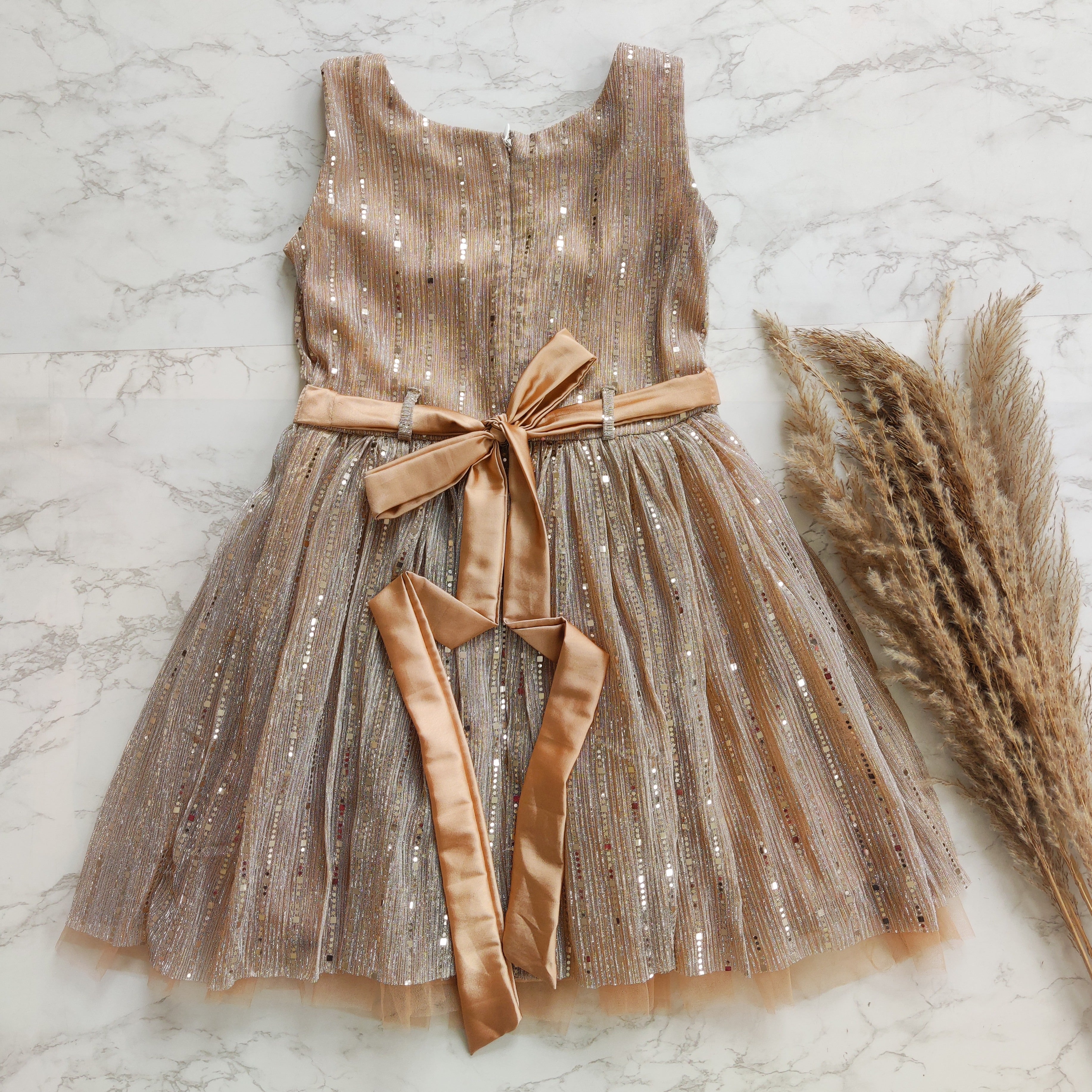 Old Rose Shimmer Fabric Kids Dress