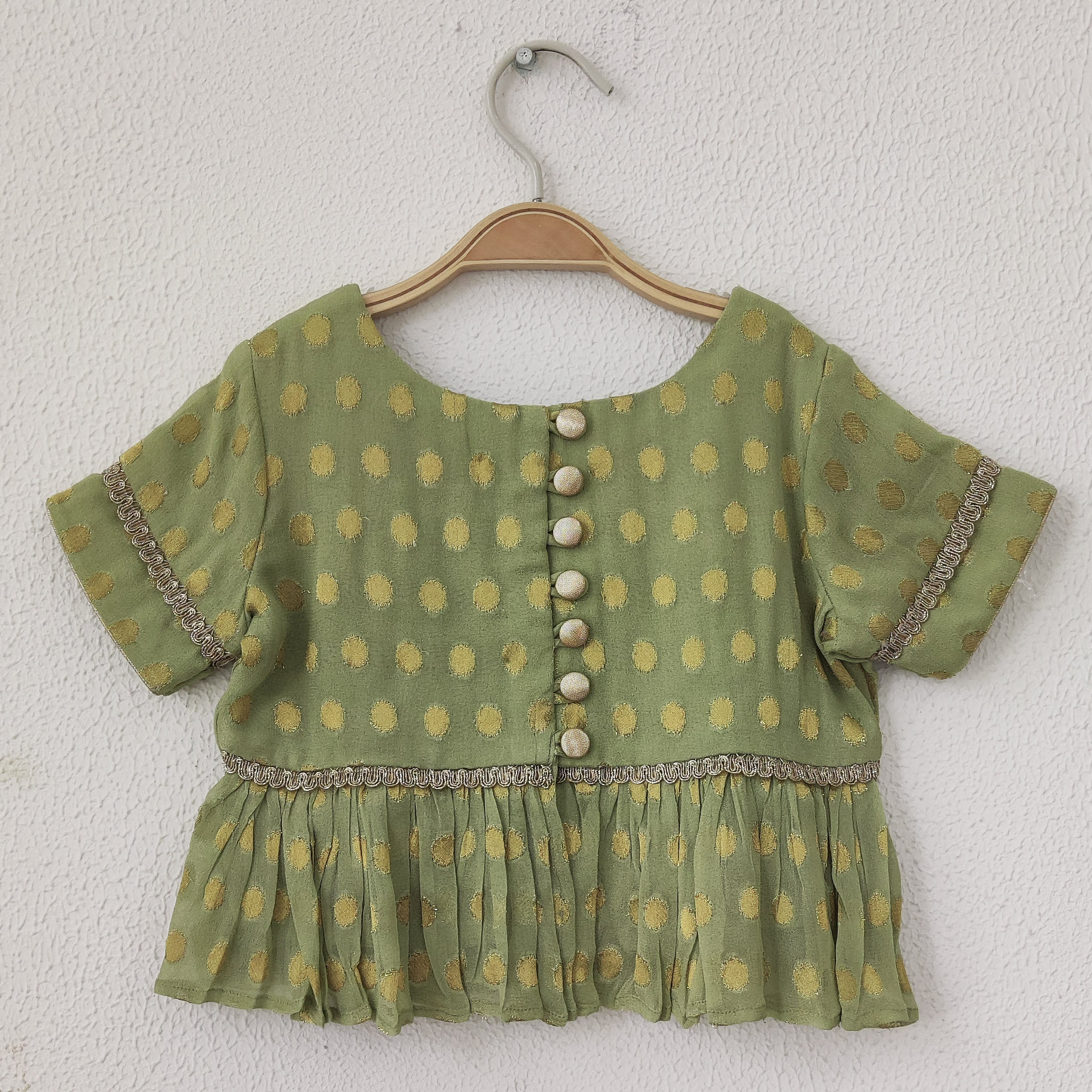 Green Polka Dot Kids Peplum and Sharara Set