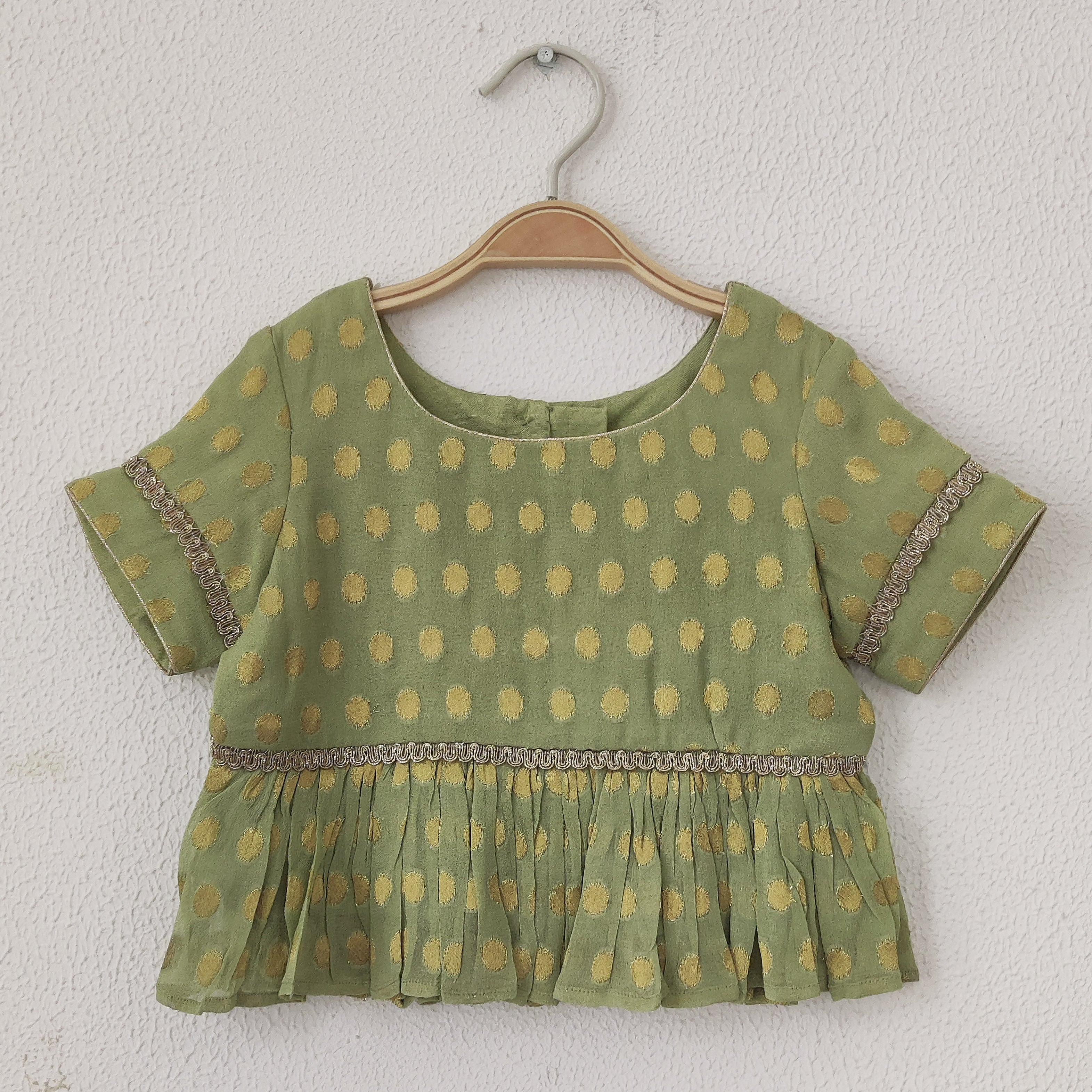 Green Polka Dot Kids Peplum and Sharara Set