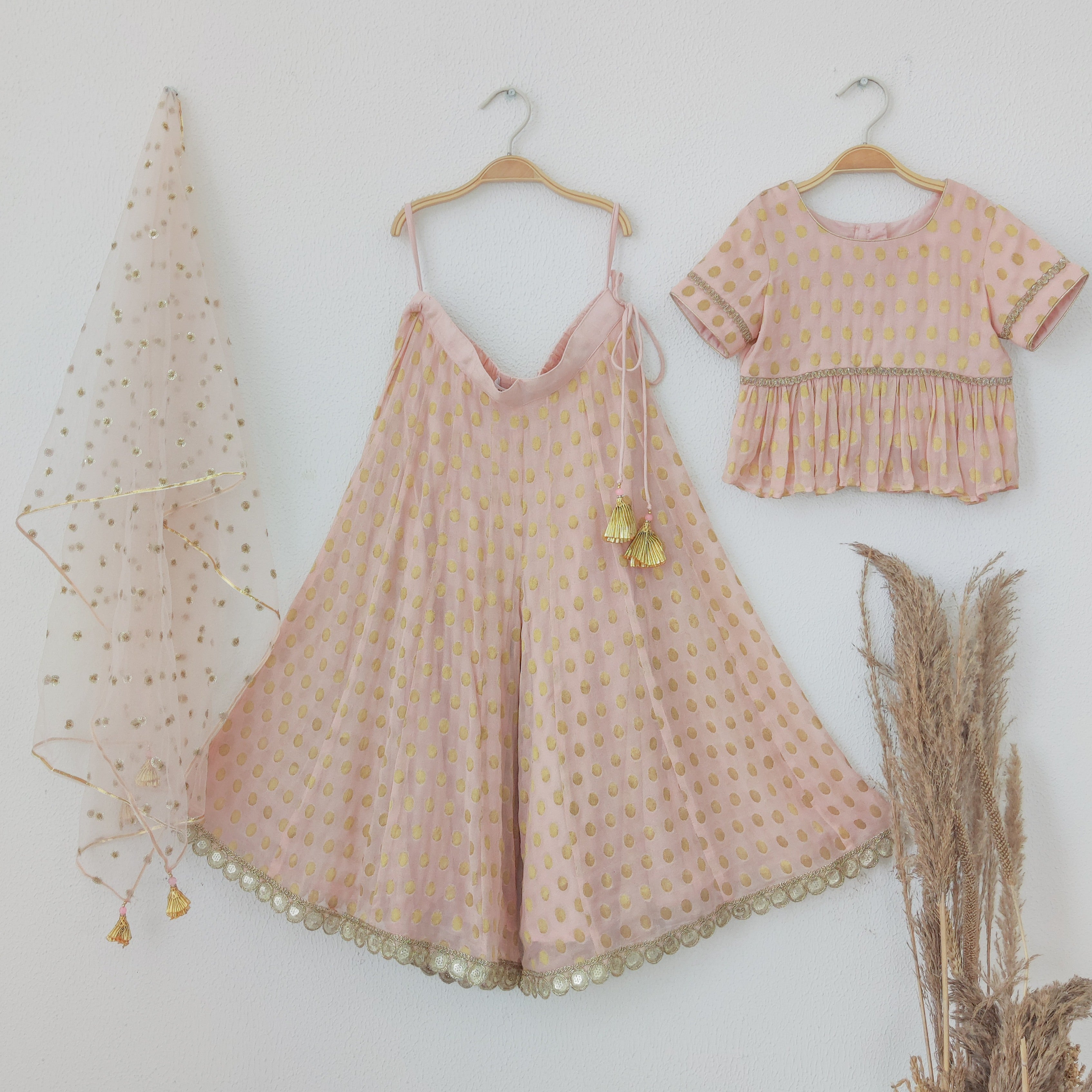 Powder Pink Polka Dot Kids Sharara Set