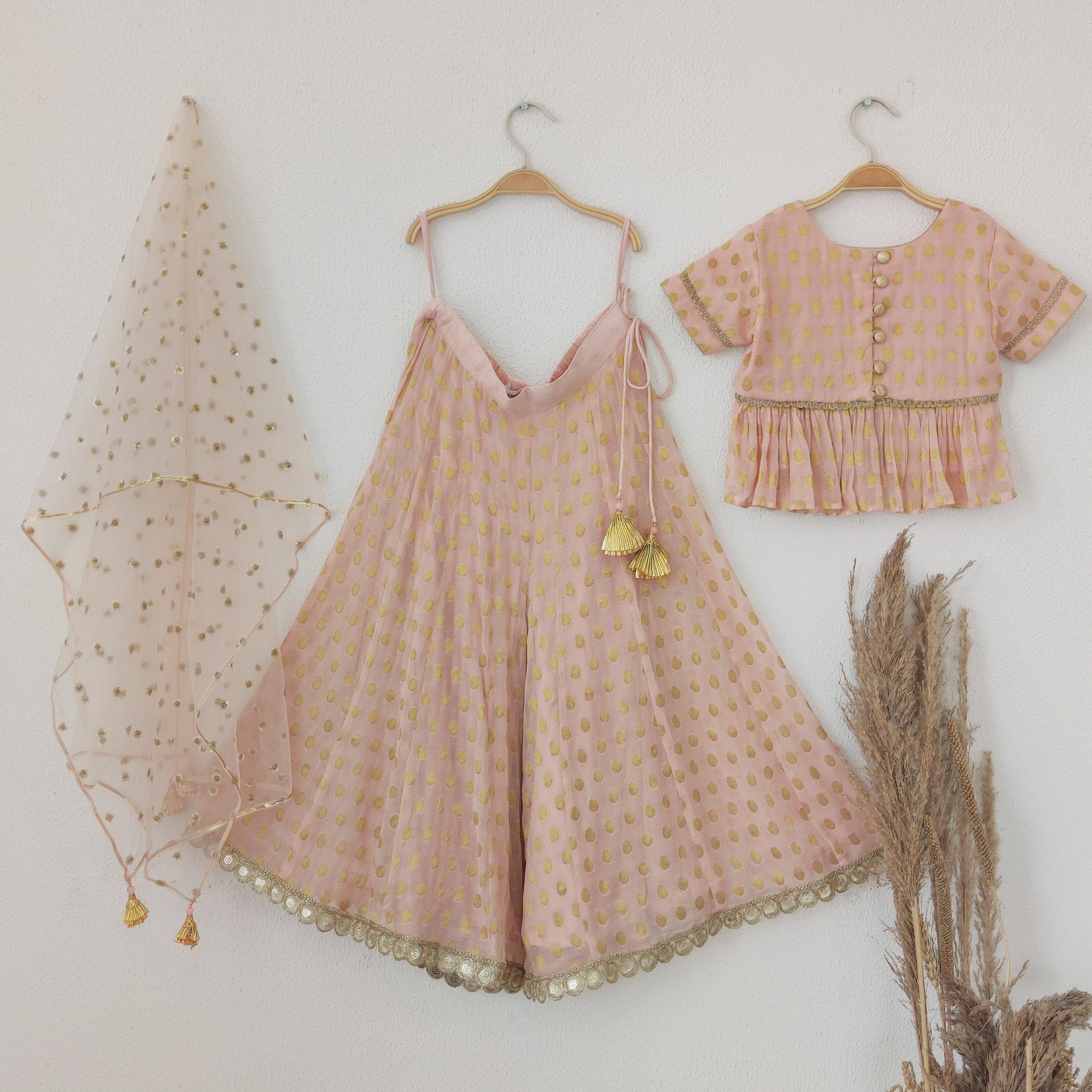 Powder Pink Polka Dot Kids Sharara Set