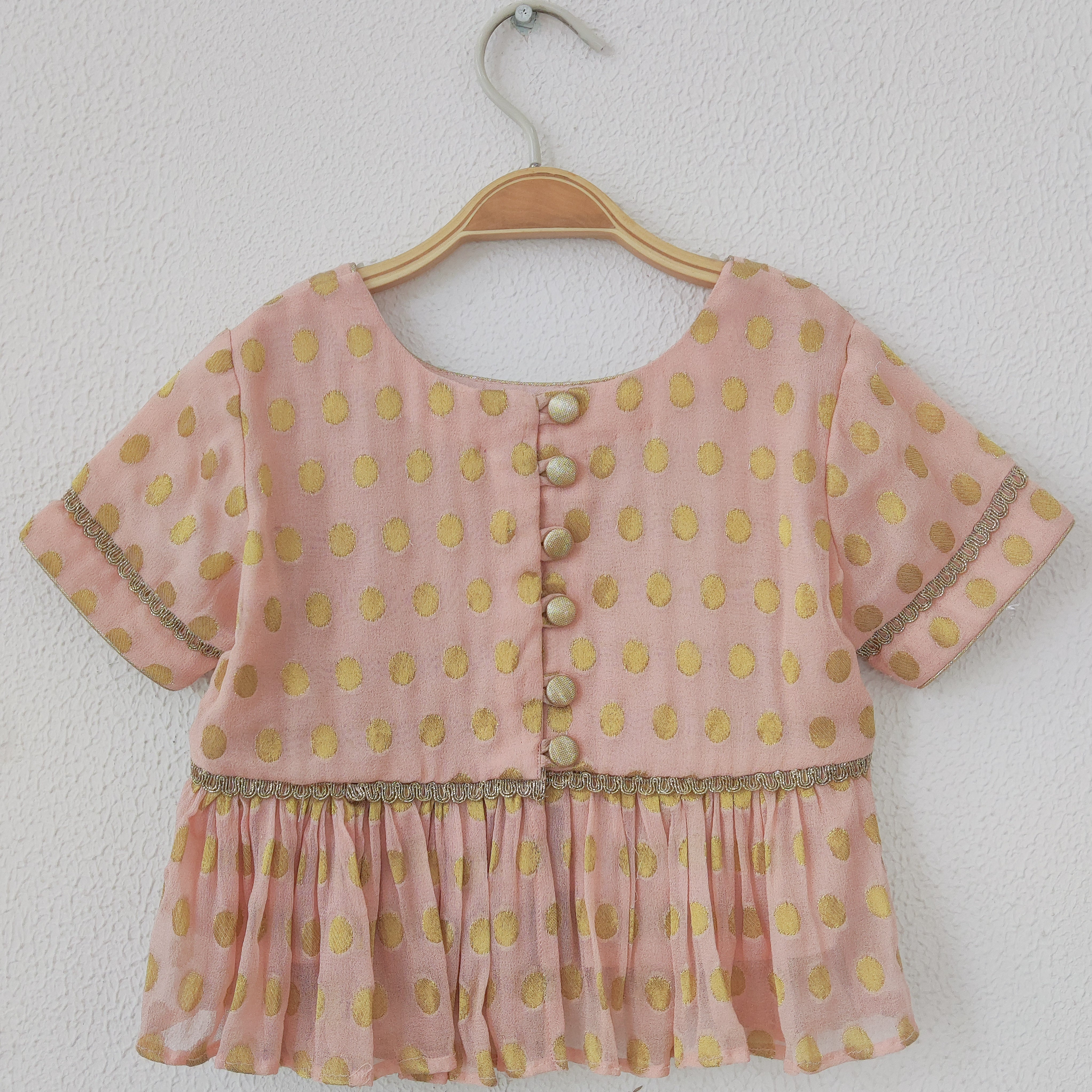 Powder Pink Polka Dot Kids Sharara Set