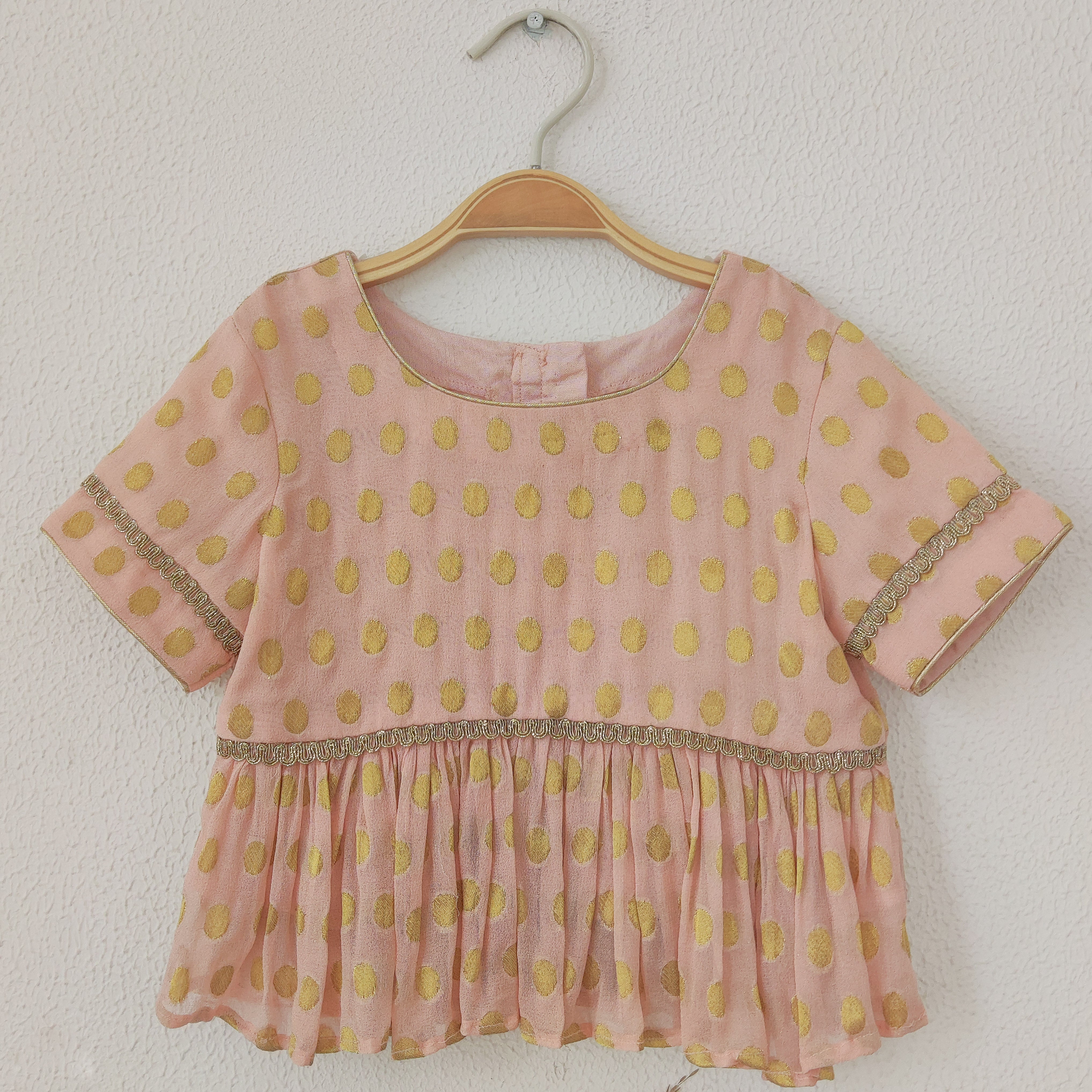 Powder Pink Polka Dot Kids Sharara Set