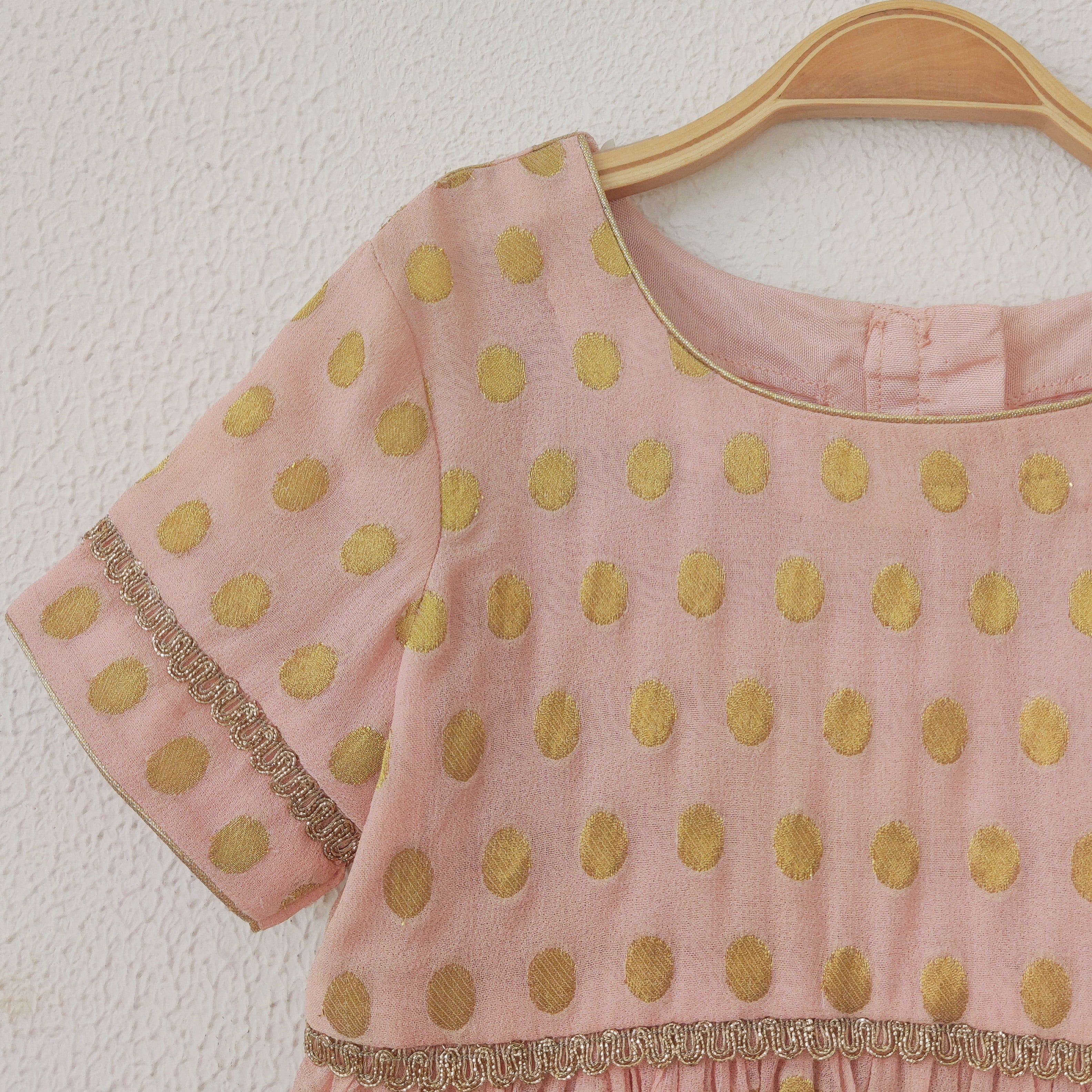 Powder Pink Polka Dot Kids Sharara Set