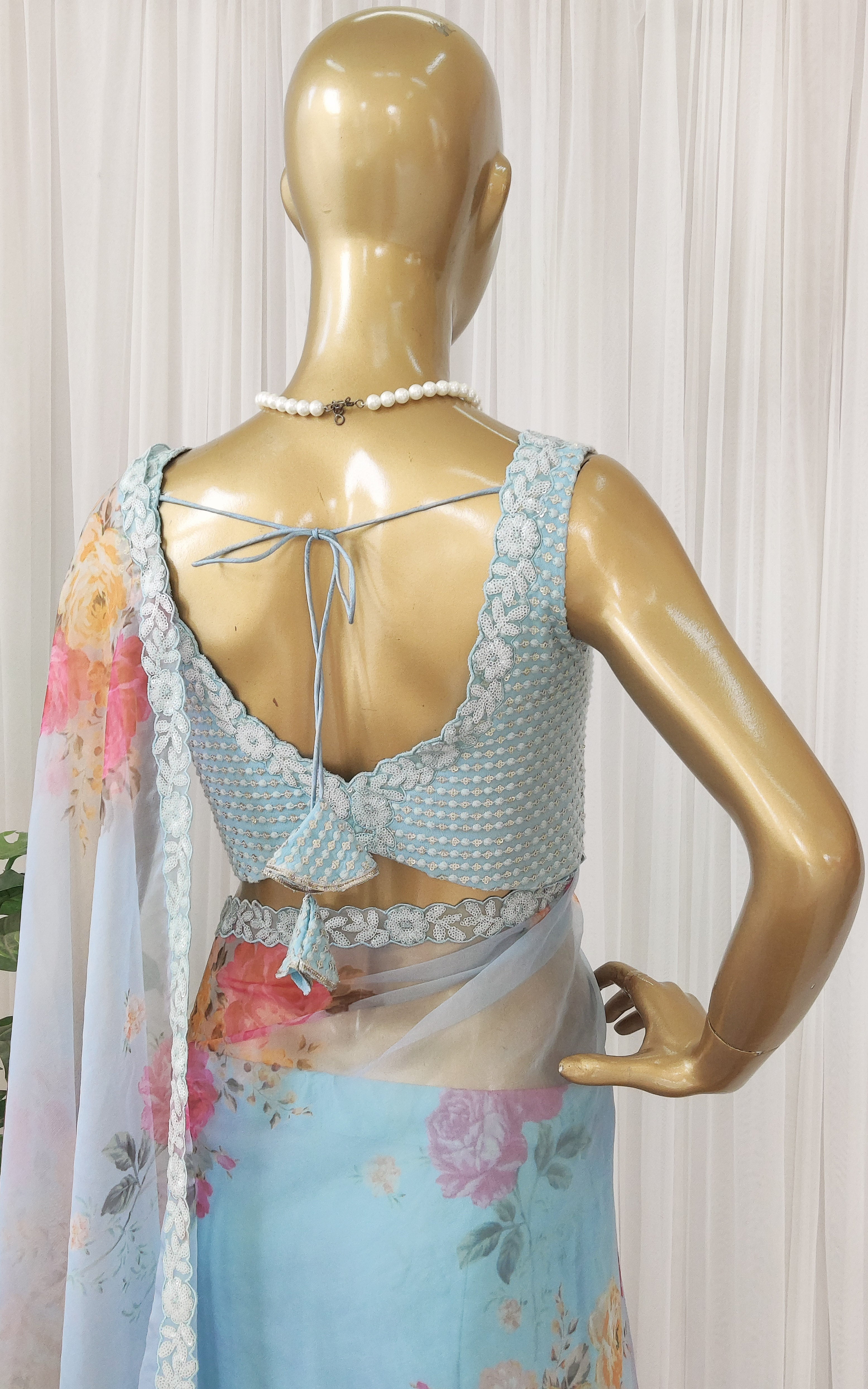 Monalisha Sky Blue Floral Sequinwork Organza Saree