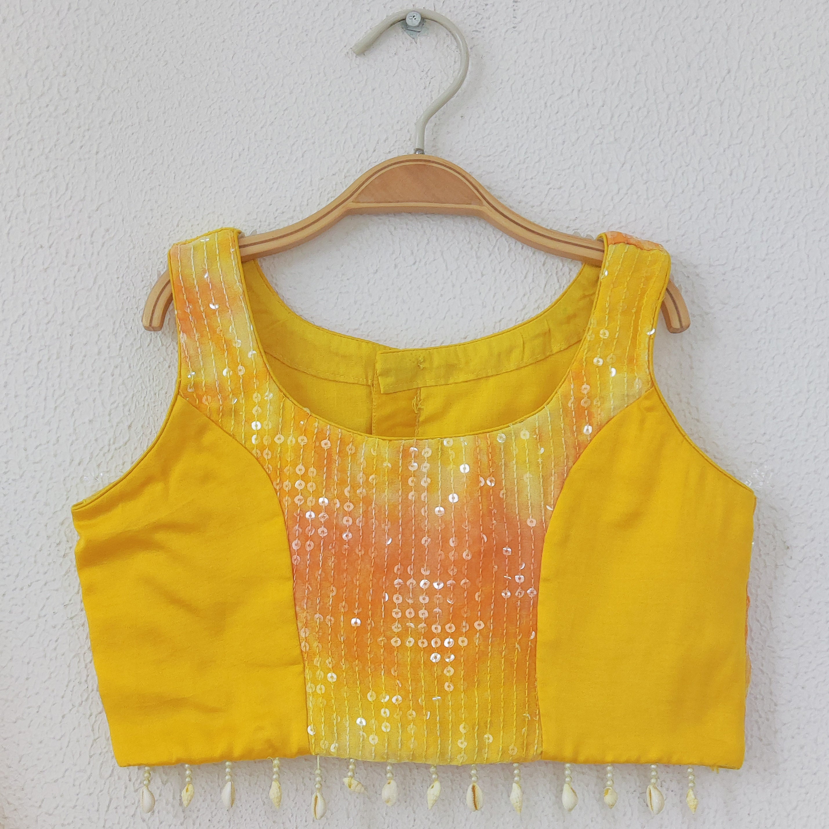 Yellow Pink Shibori Sequin-work Kids Lehenga
