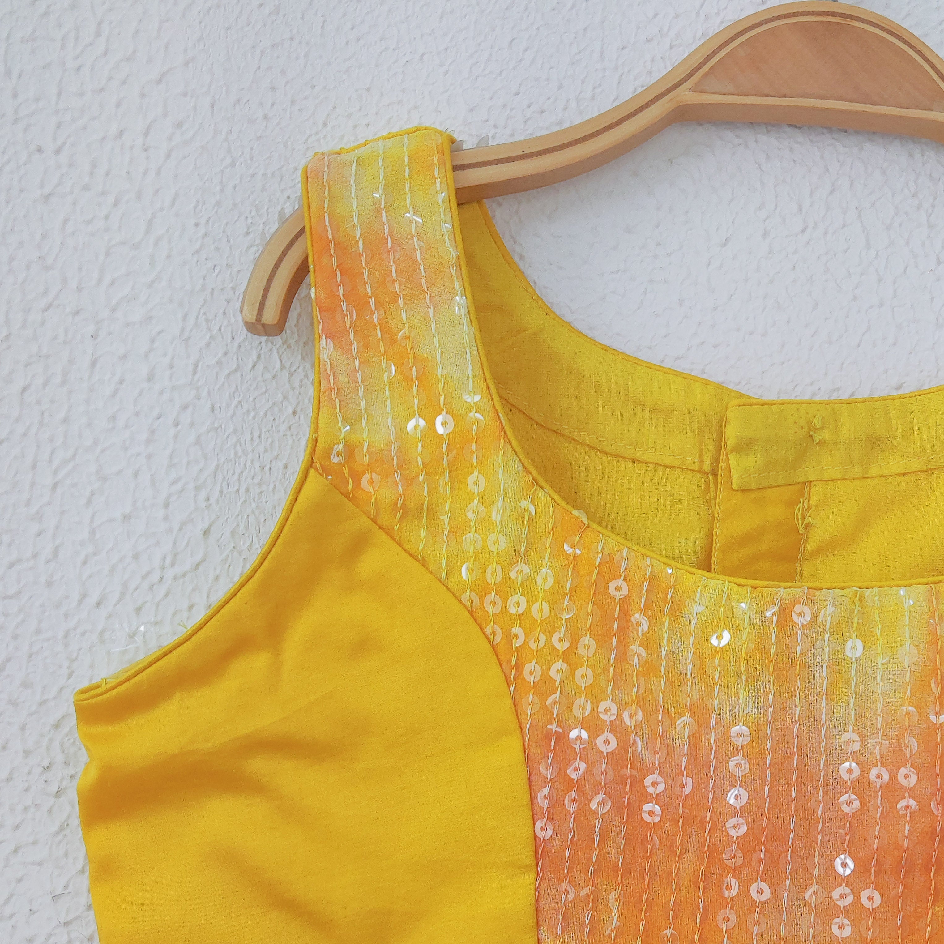 Yellow Pink Shibori Sequin-work Kids Lehenga