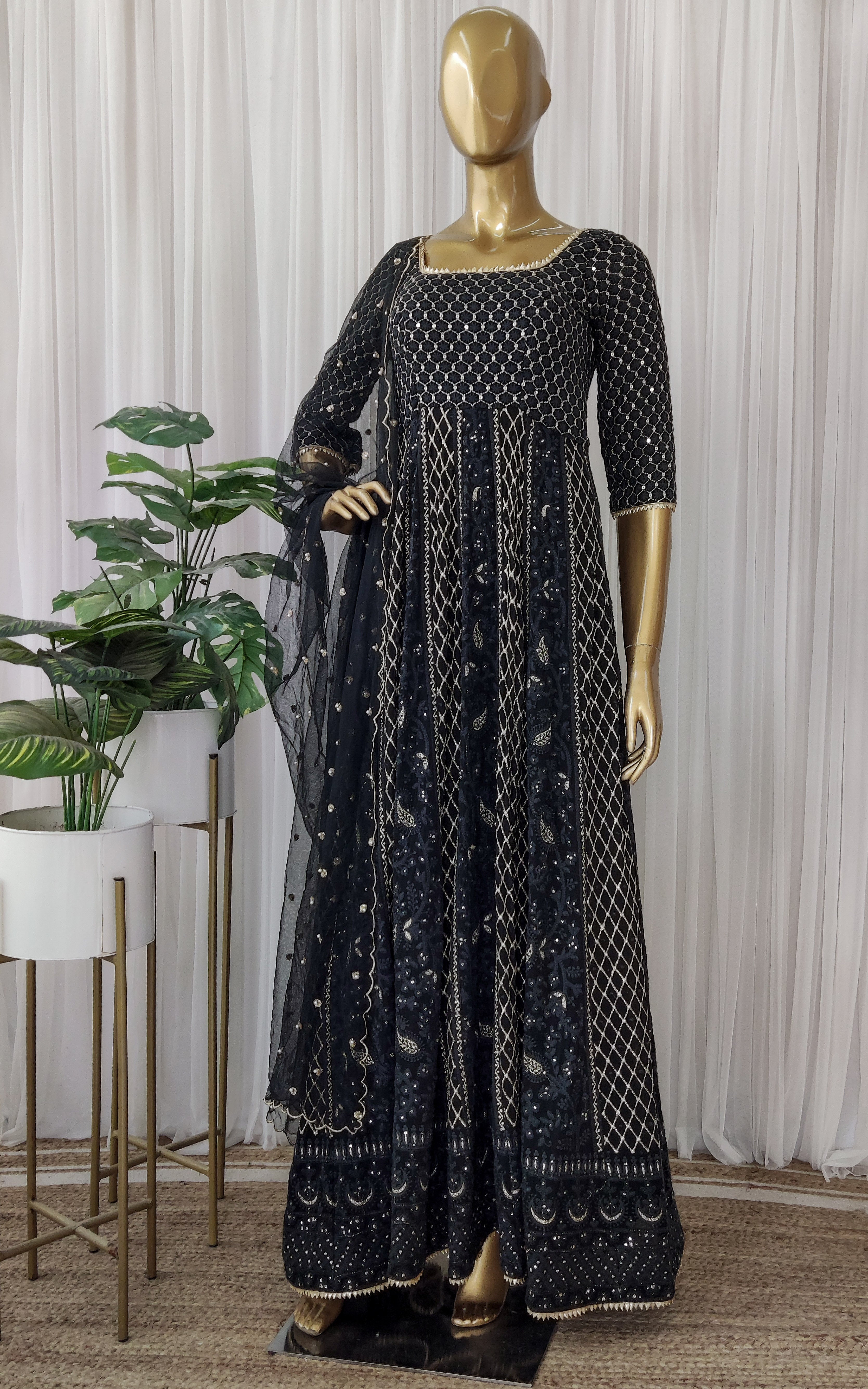 Charcoal Black Chikankari Anarkali