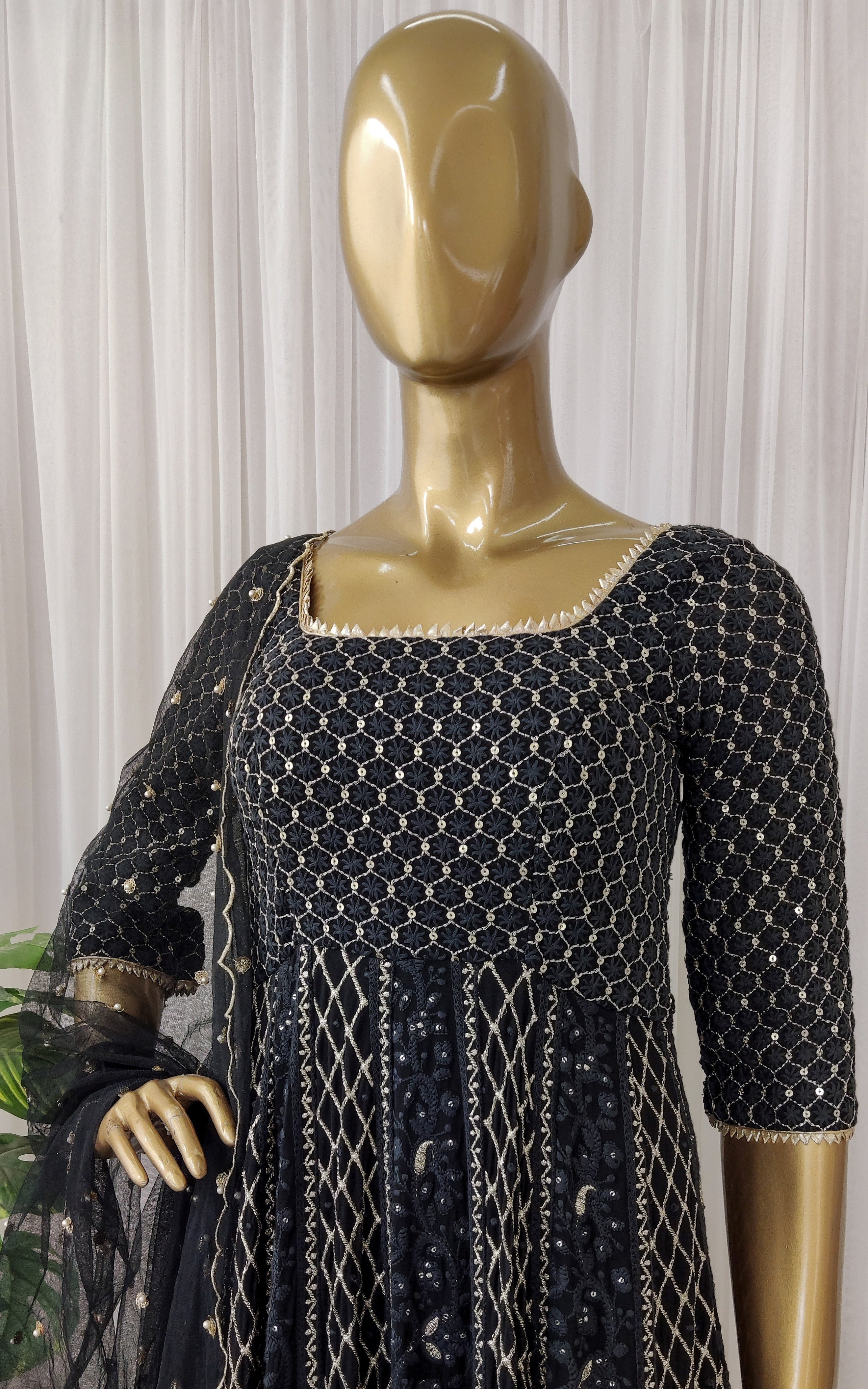 Charcoal Black Chikankari Anarkali