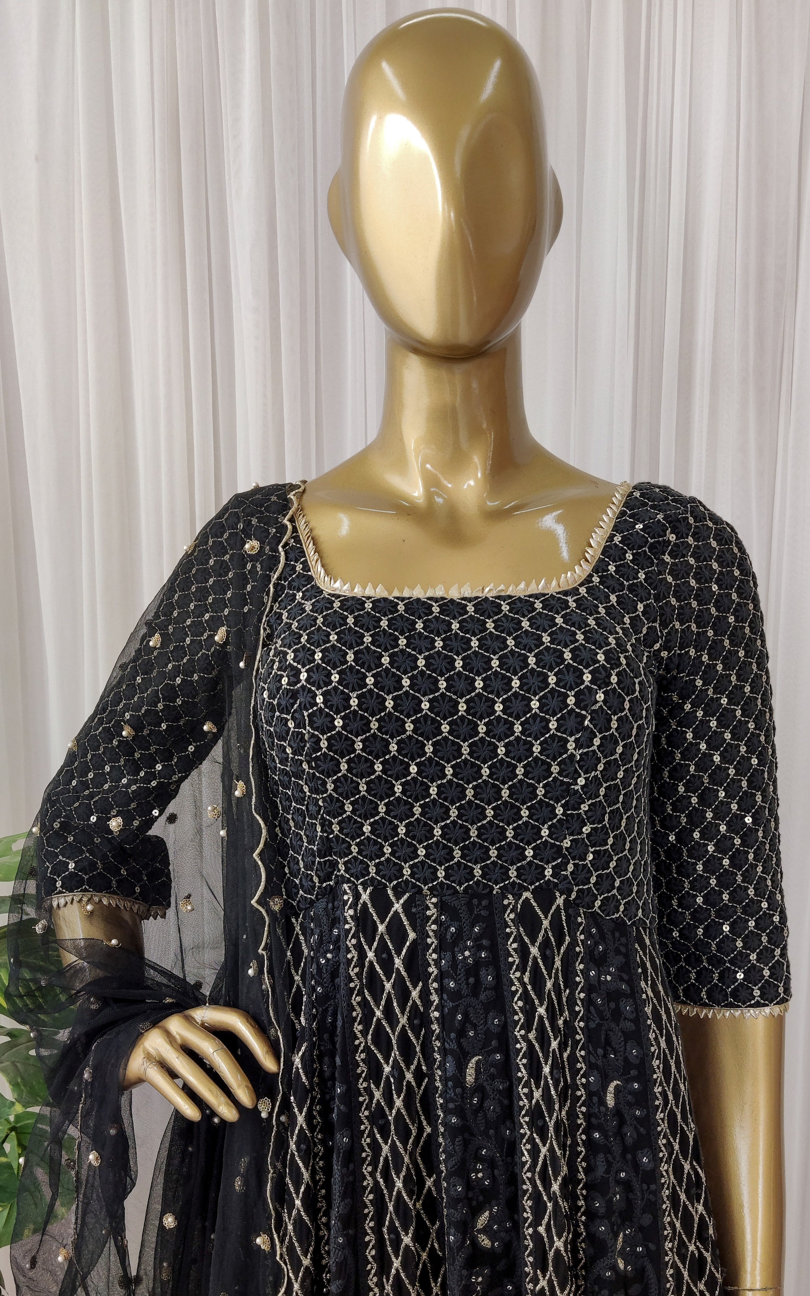 Charcoal Black Chikankari Anarkali