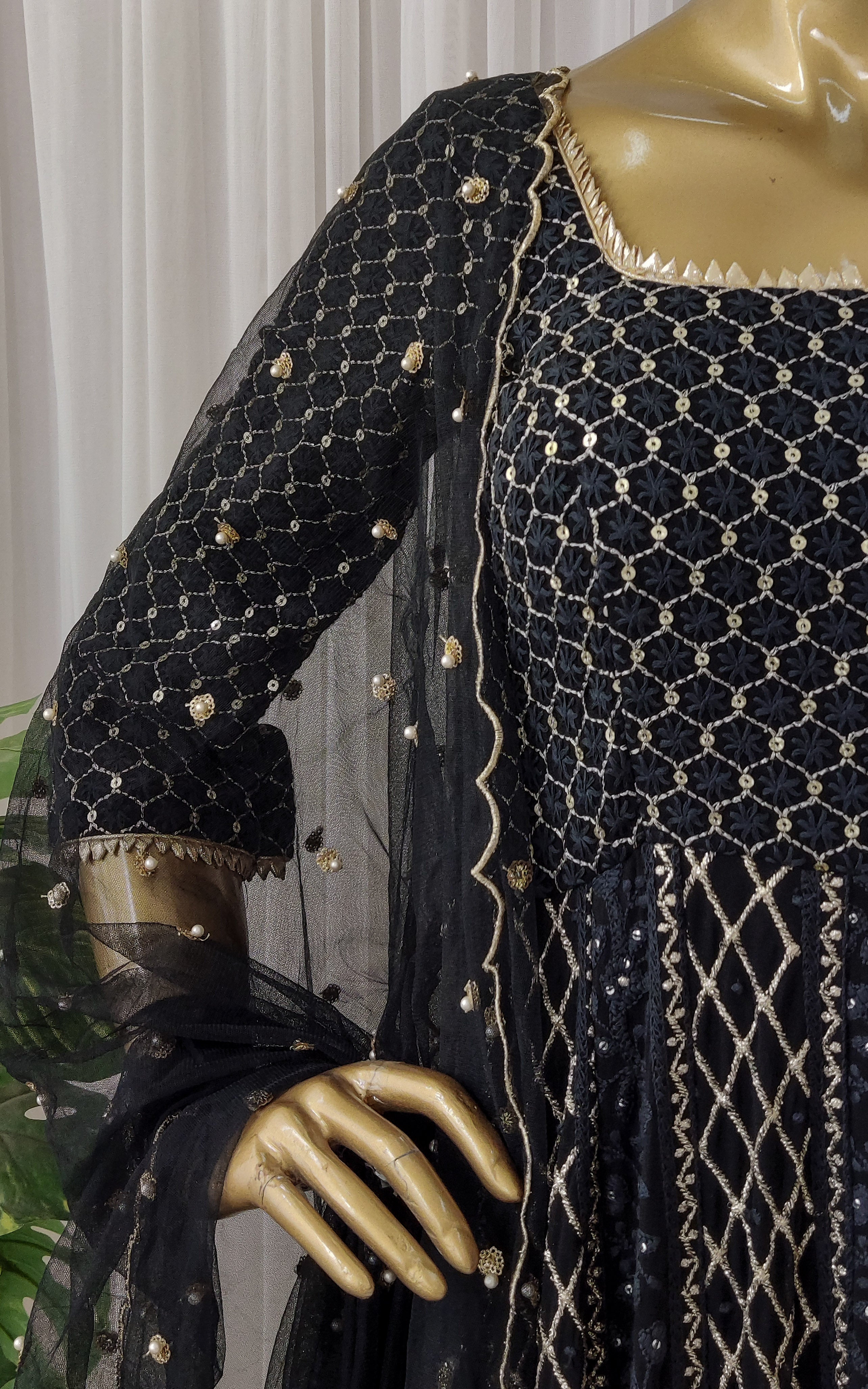 Charcoal Black Chikankari Anarkali