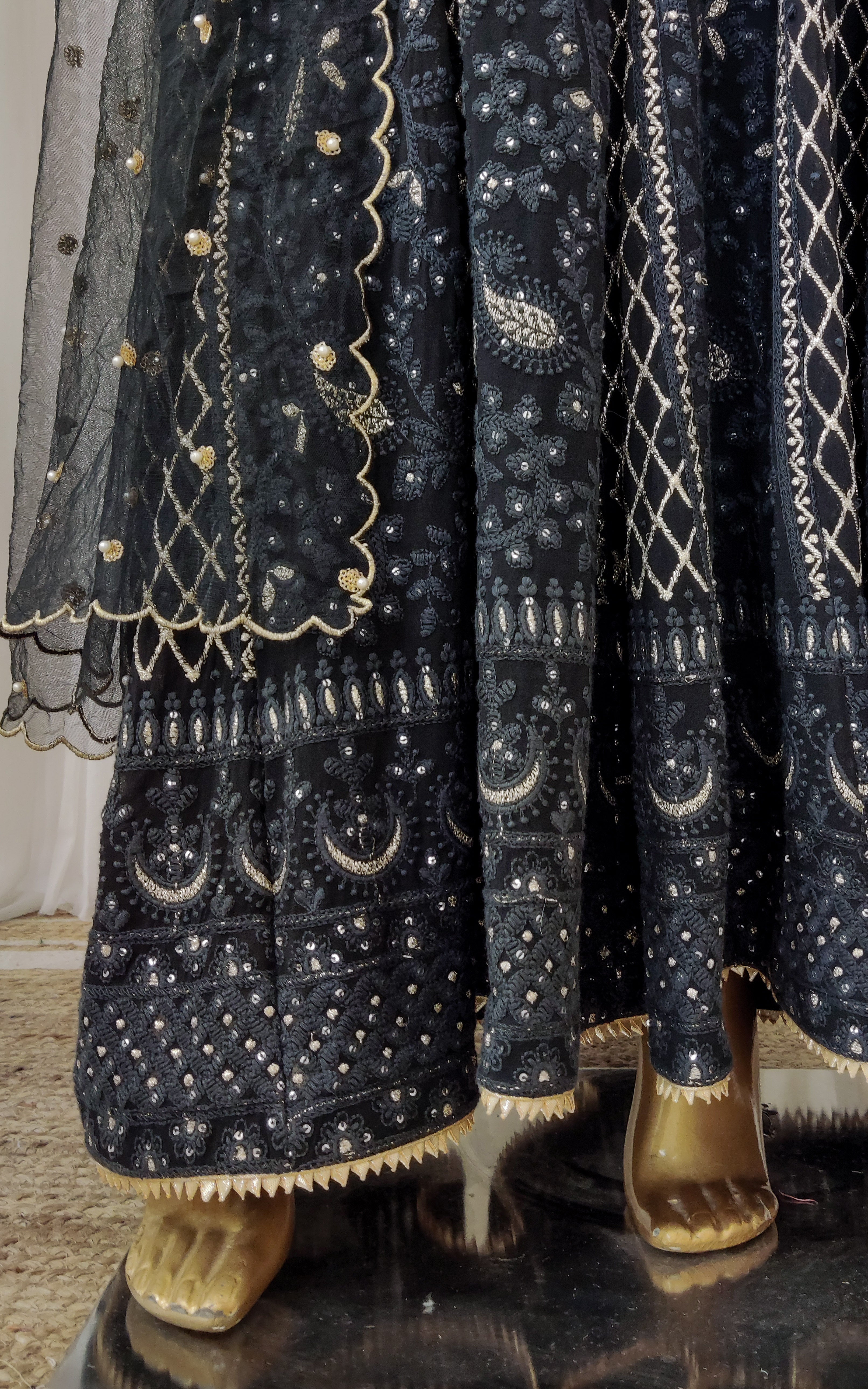 Charcoal Black Chikankari Anarkali