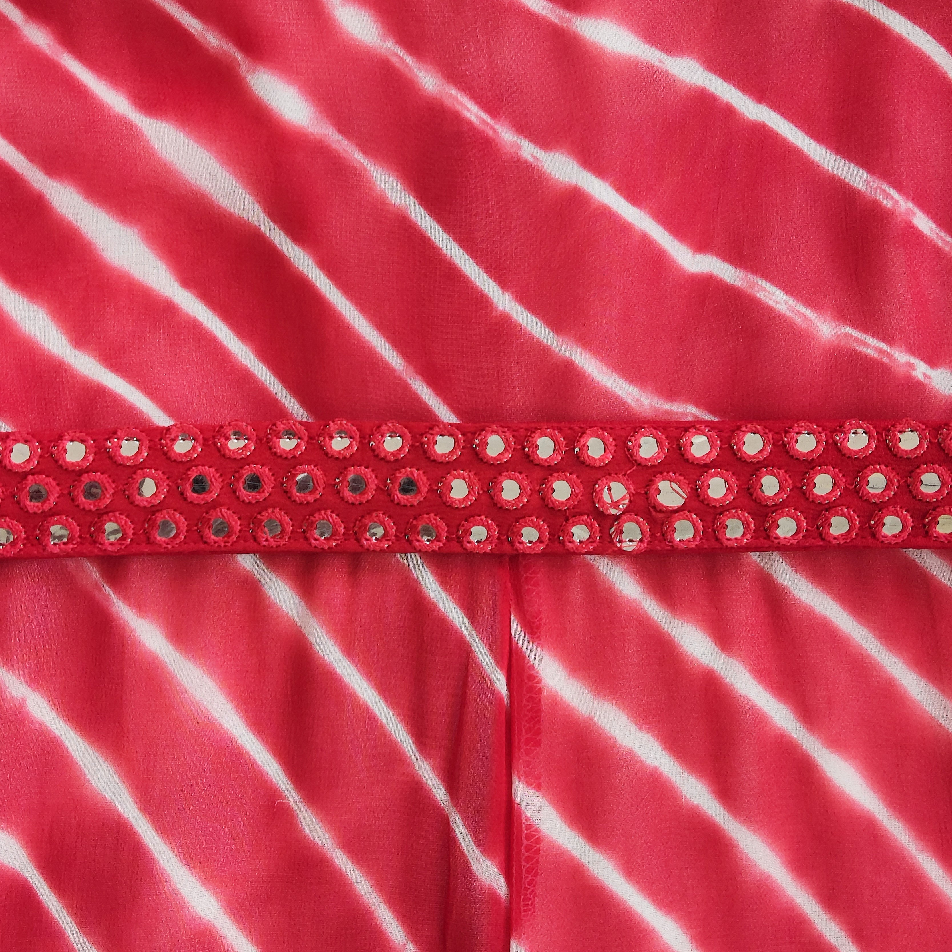 Red & White Leheriya Mirrorwork Jumpsuit with Mirrorwork Belt (KIDS)
