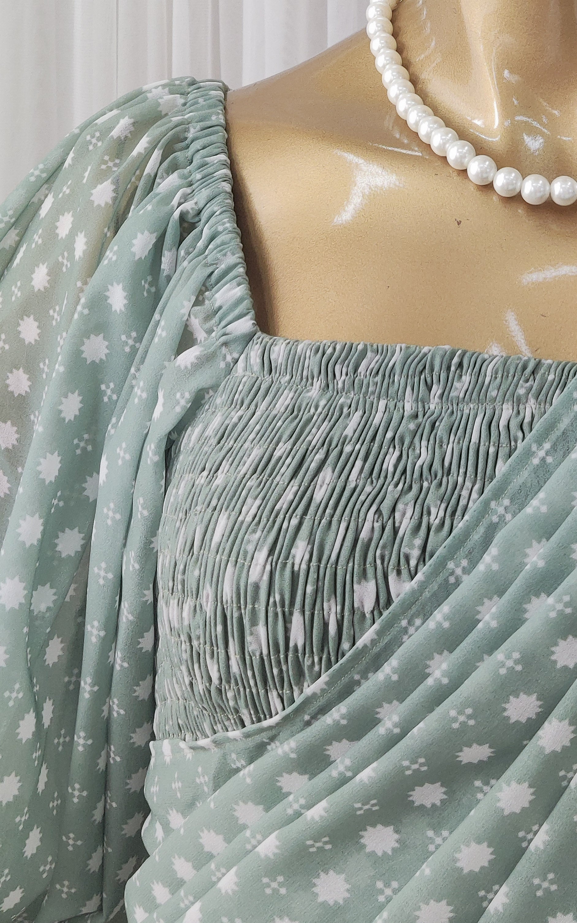Sage Green Pre-Stitched Saree With Smocked Crop-Top