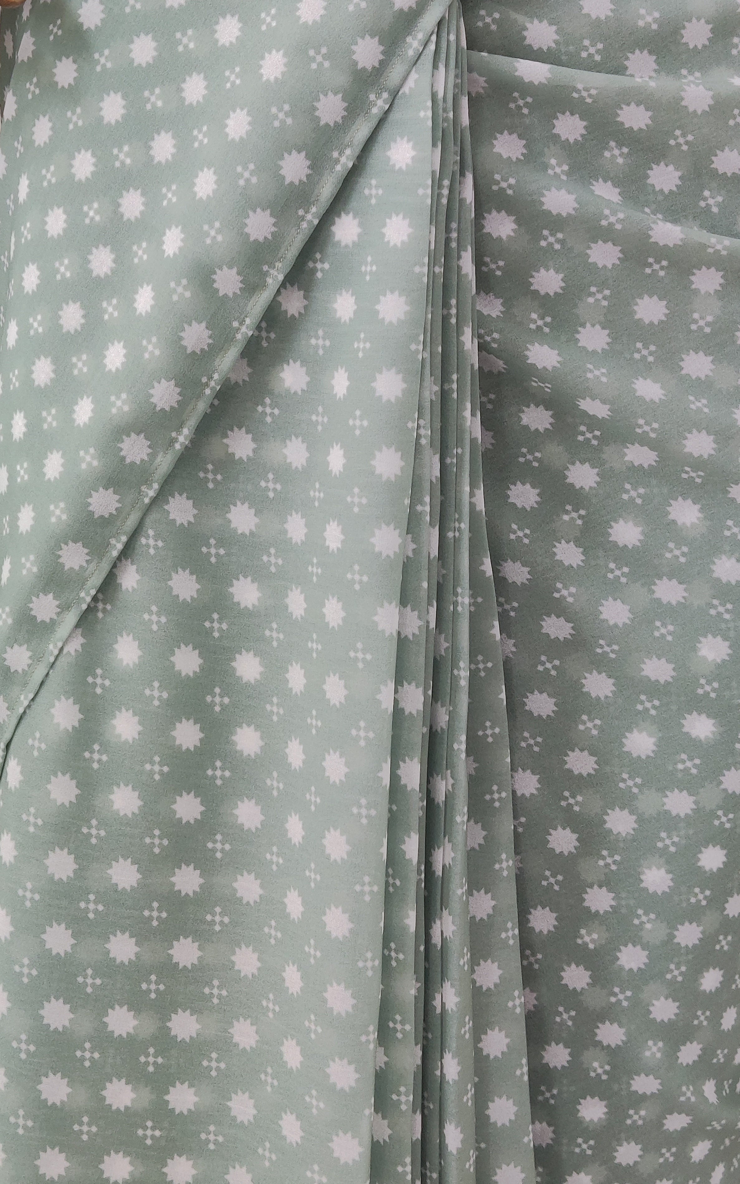 Sage Green Pre-Stitched Saree With Smocked Crop-Top