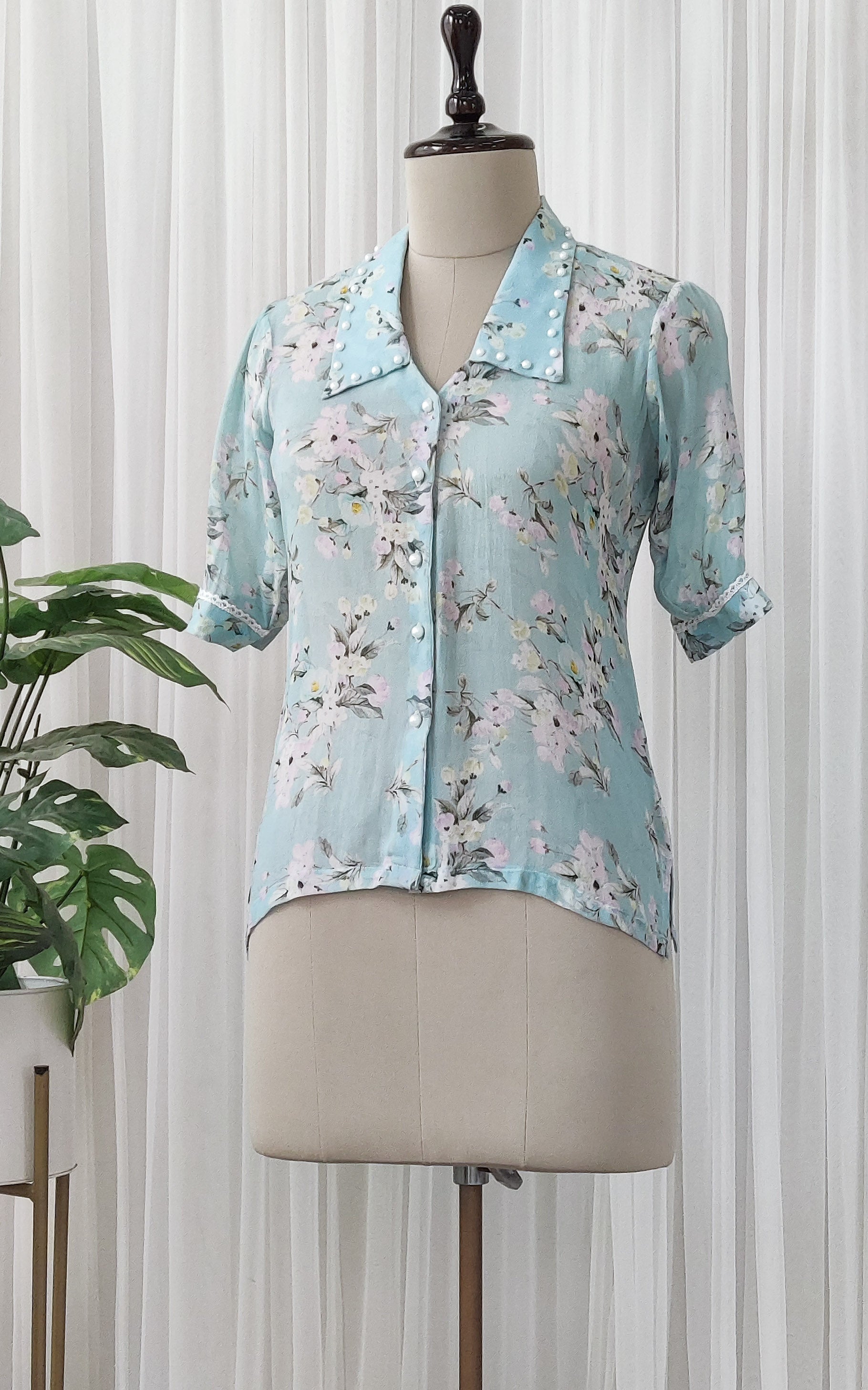 Light Blue Floral Georgette Top