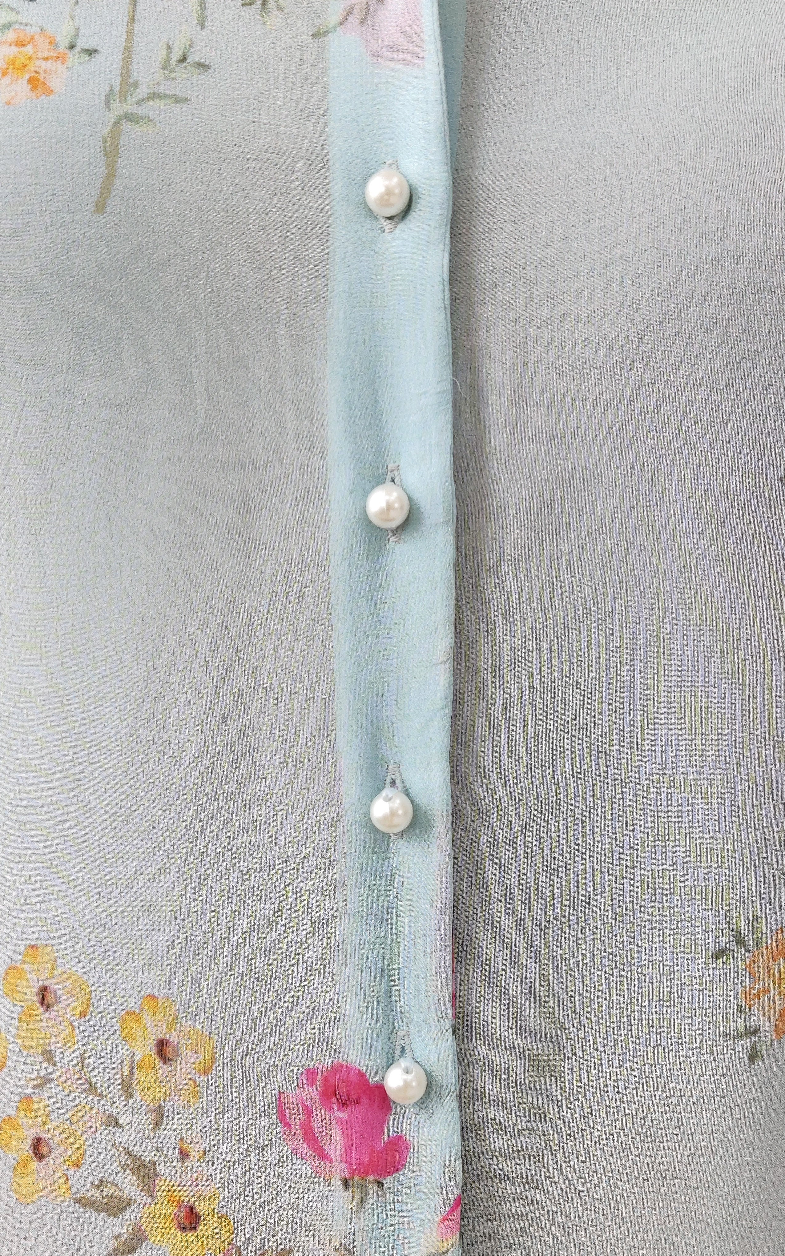 Sky Blue Pink Floral Georgette Shirt
