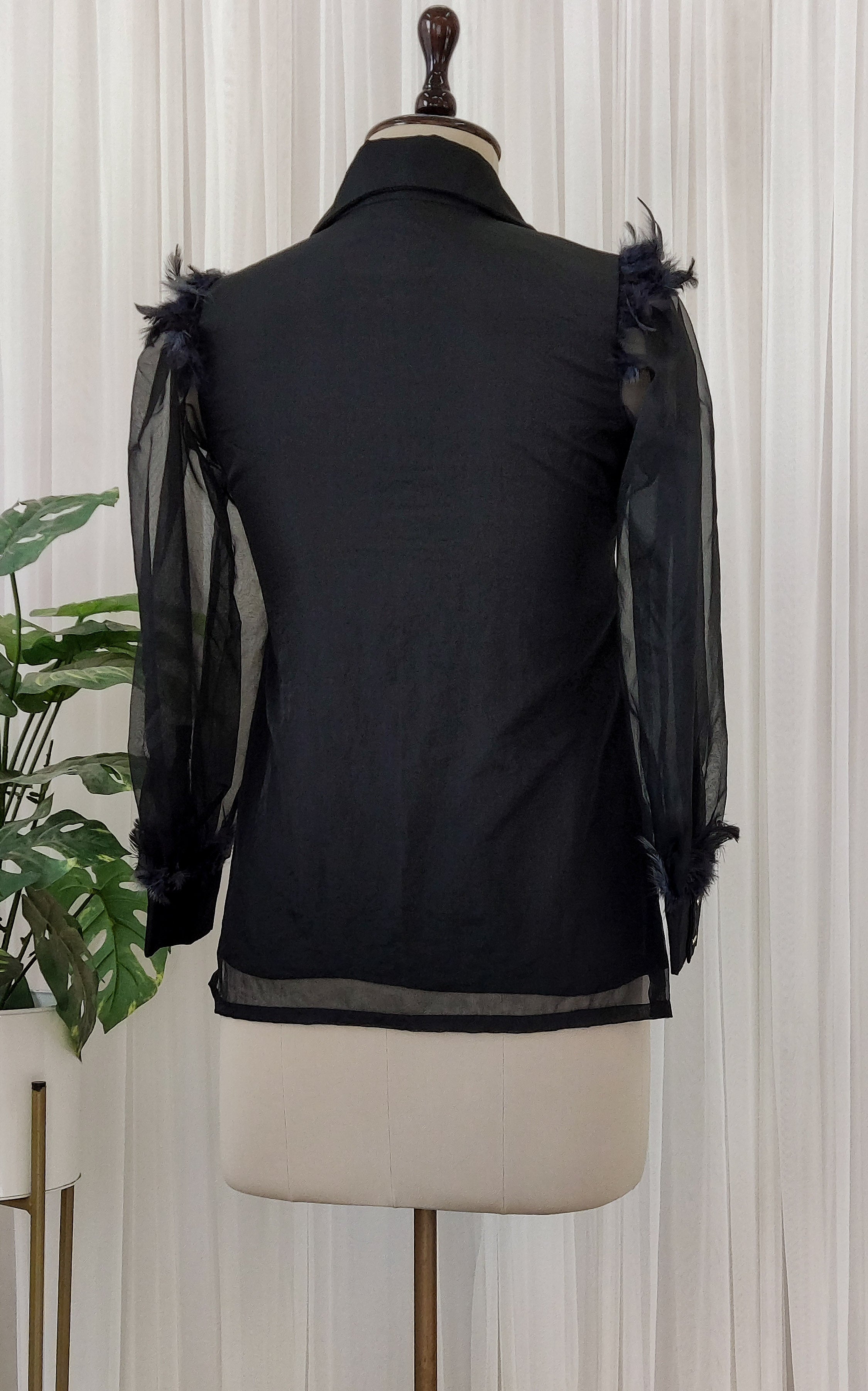 Black Organza Feather Detail Top