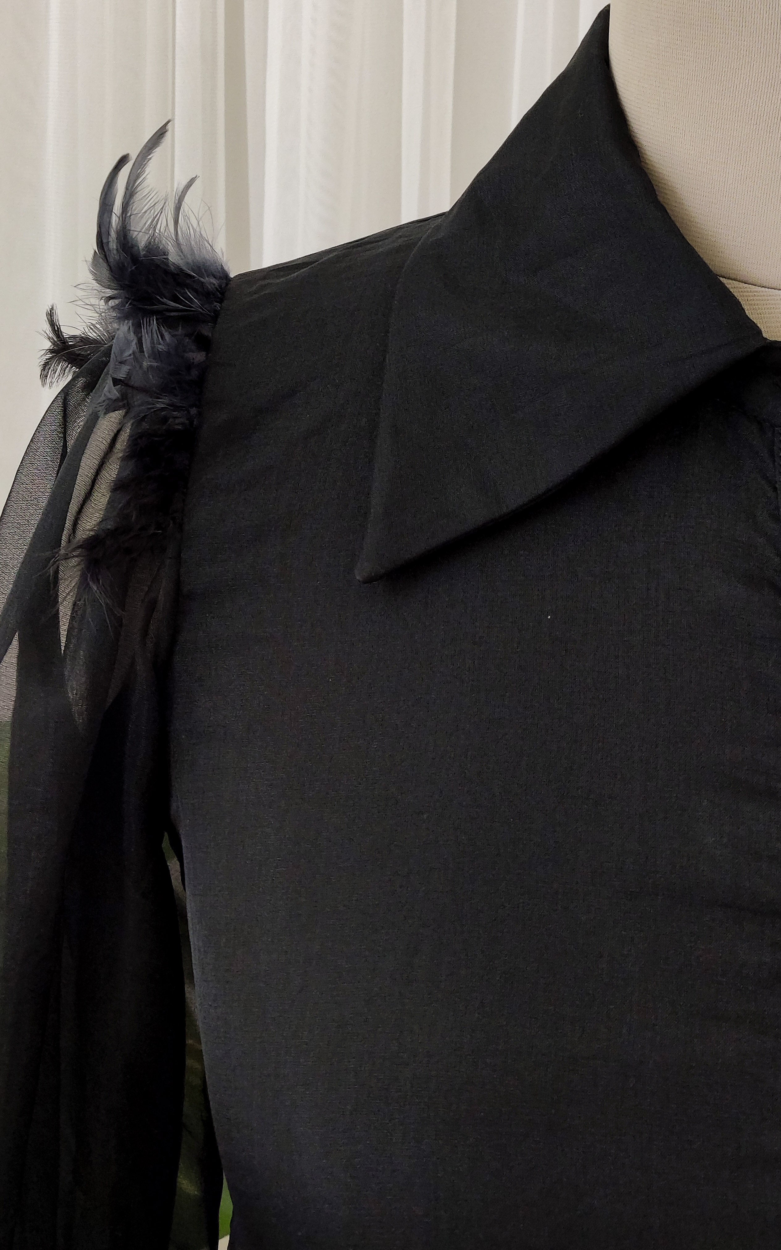 Black Organza Feather Detail Top