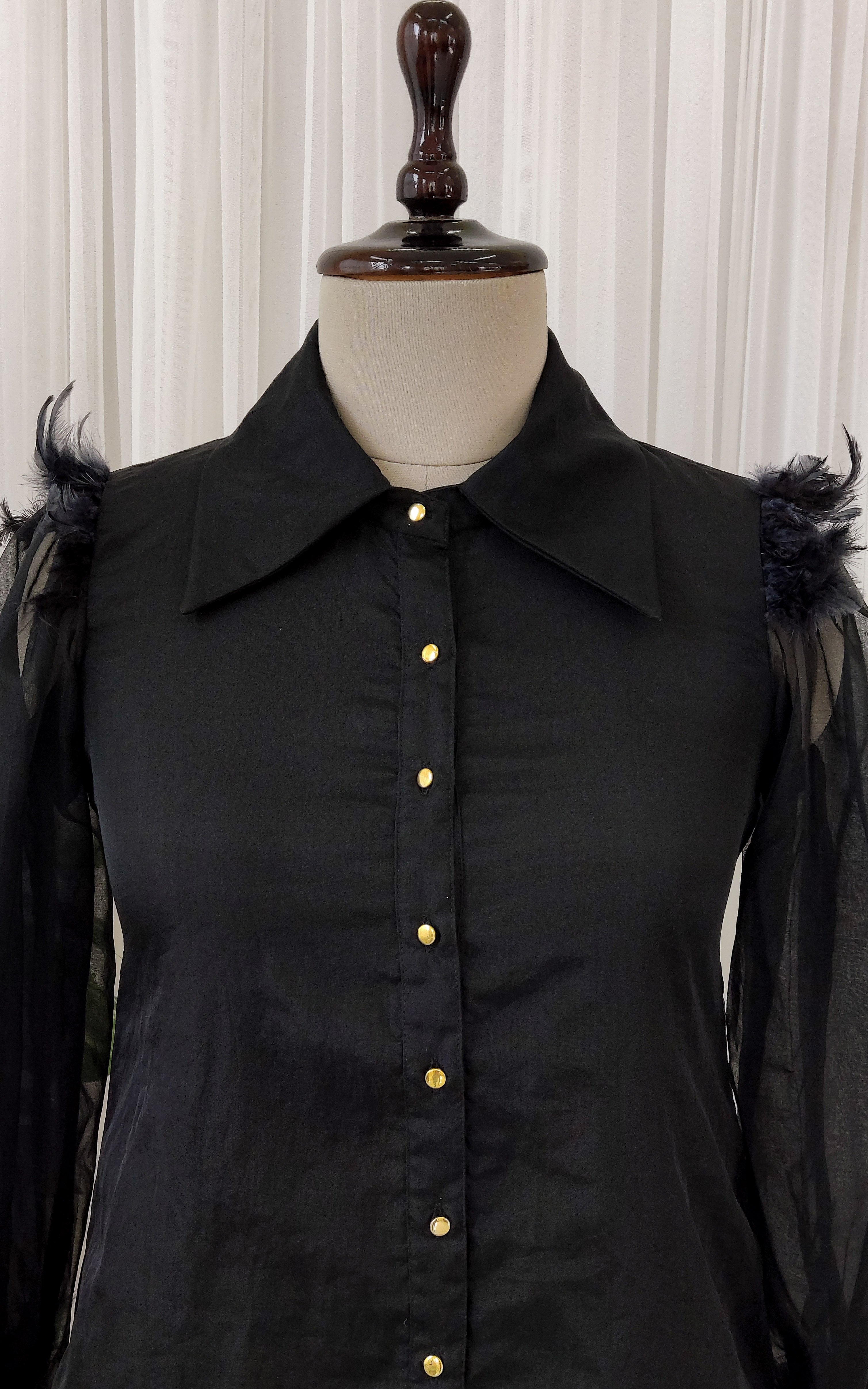Black Organza Feather Detail Top