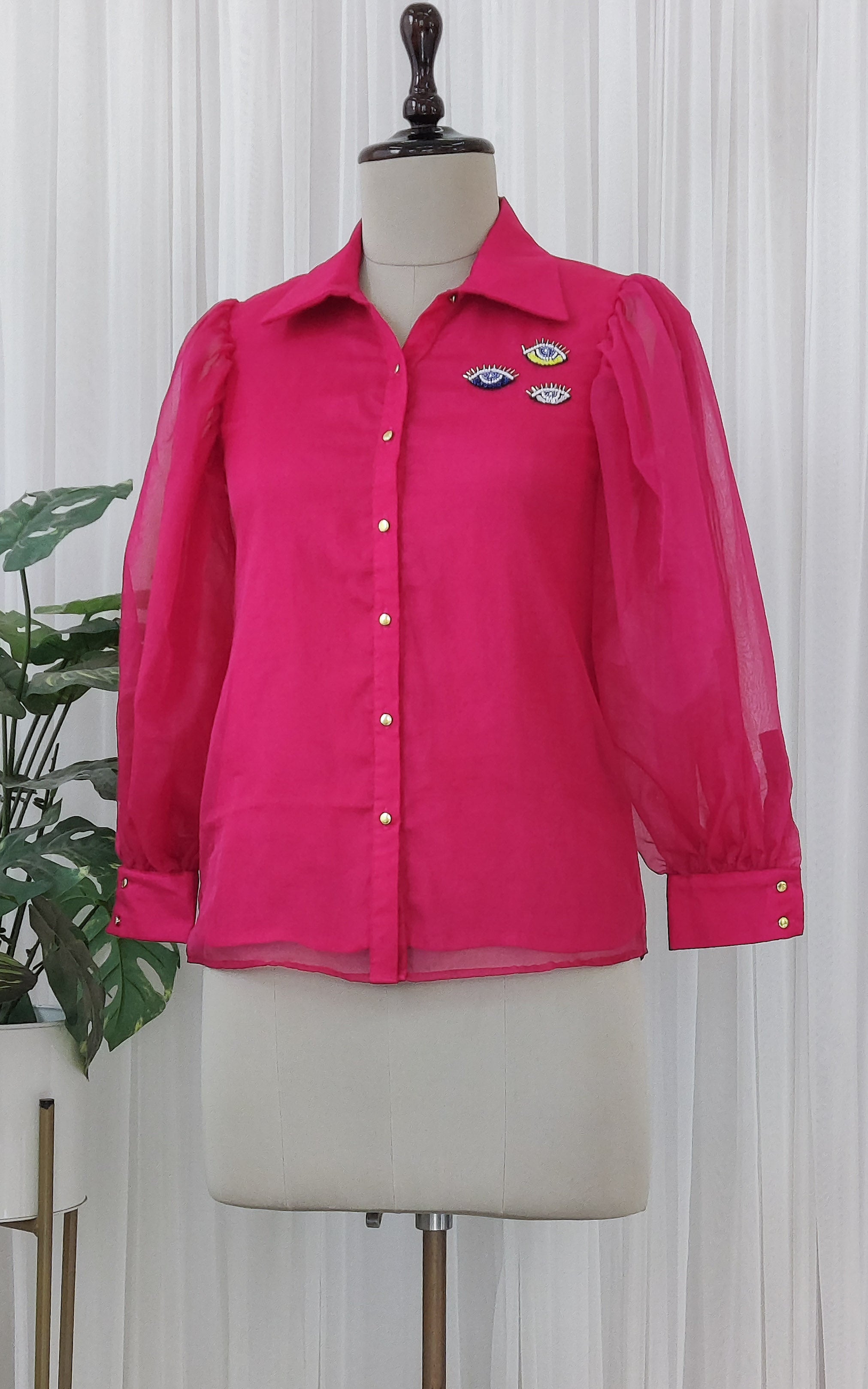Hot Pink Organza Evil Eyes Shirt Top
