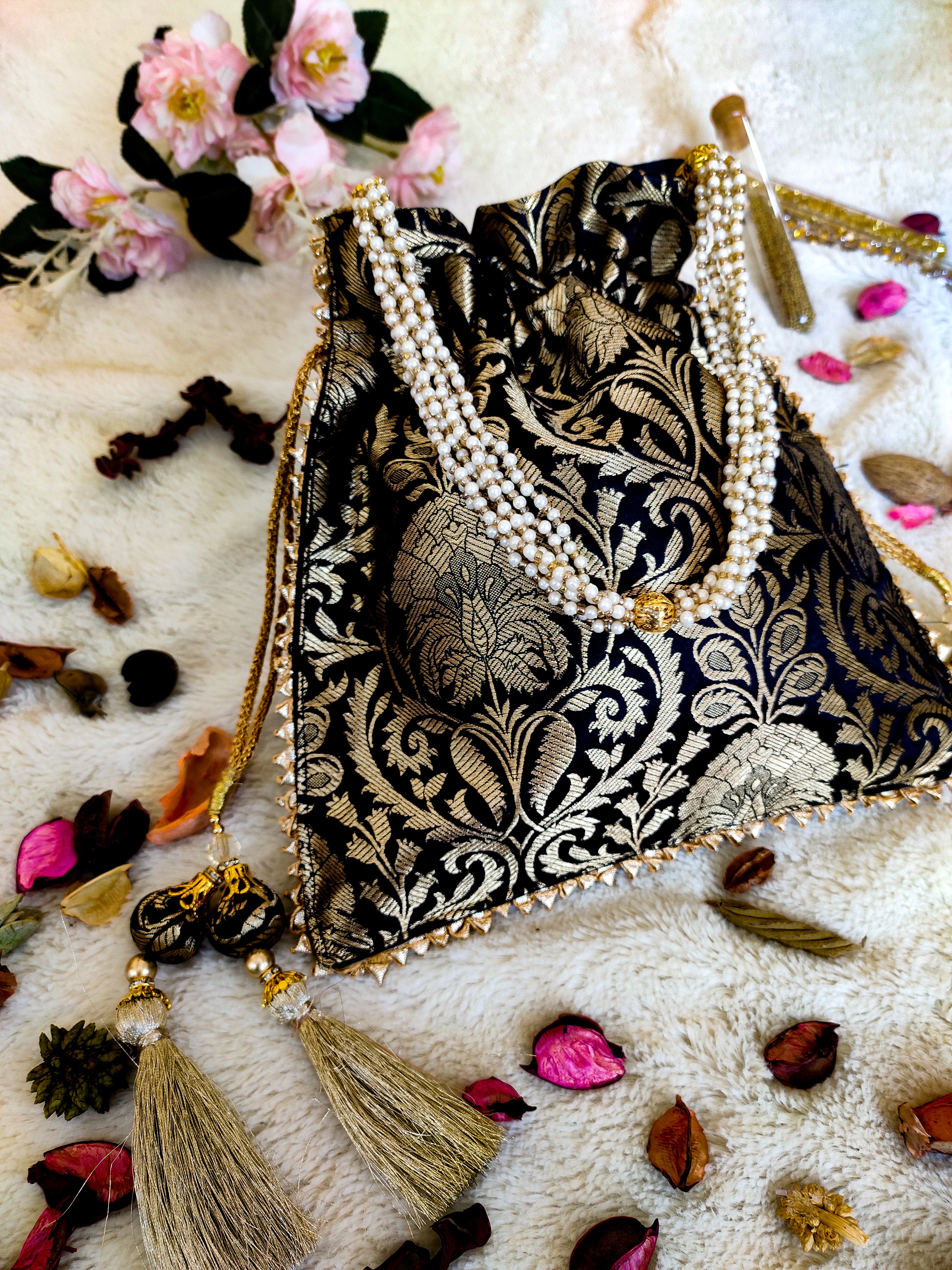 Black Brocade Potli Bag