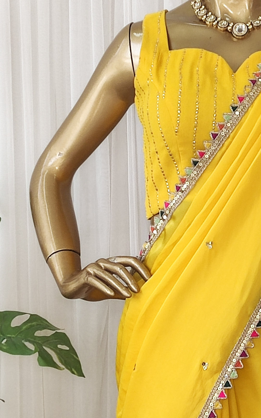 Yellow Sequinwork Satin Organza Saree